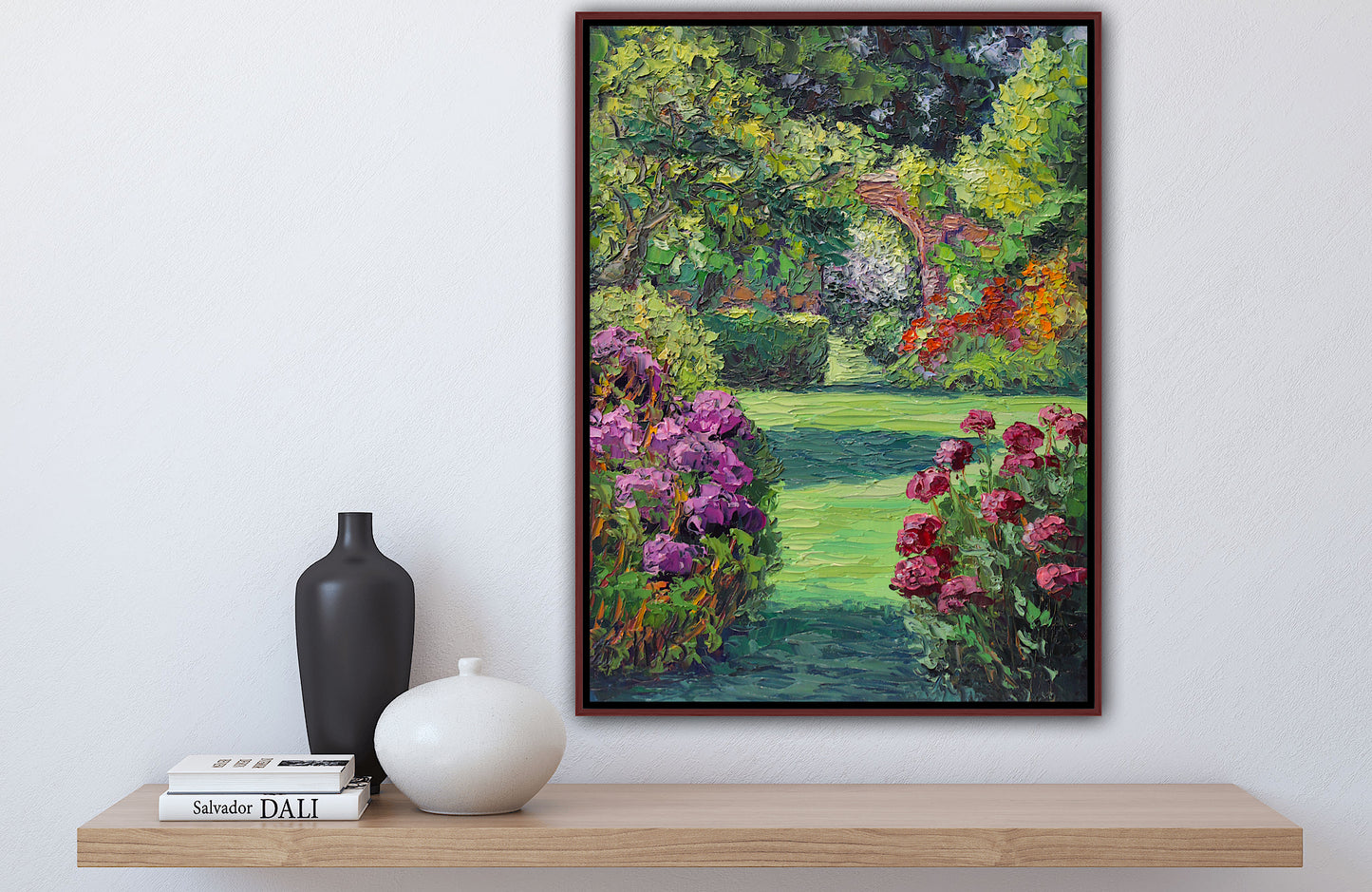 Walled Garden, Original 12" x 9" Garden Landscape Oil Painting On Canvas Panel
