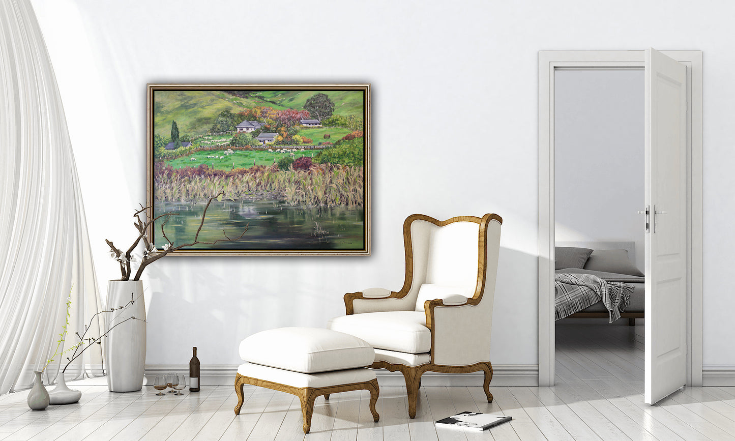 Lifestyle Block, Original 30" x 40" New Zealand Landscape Oil Painting