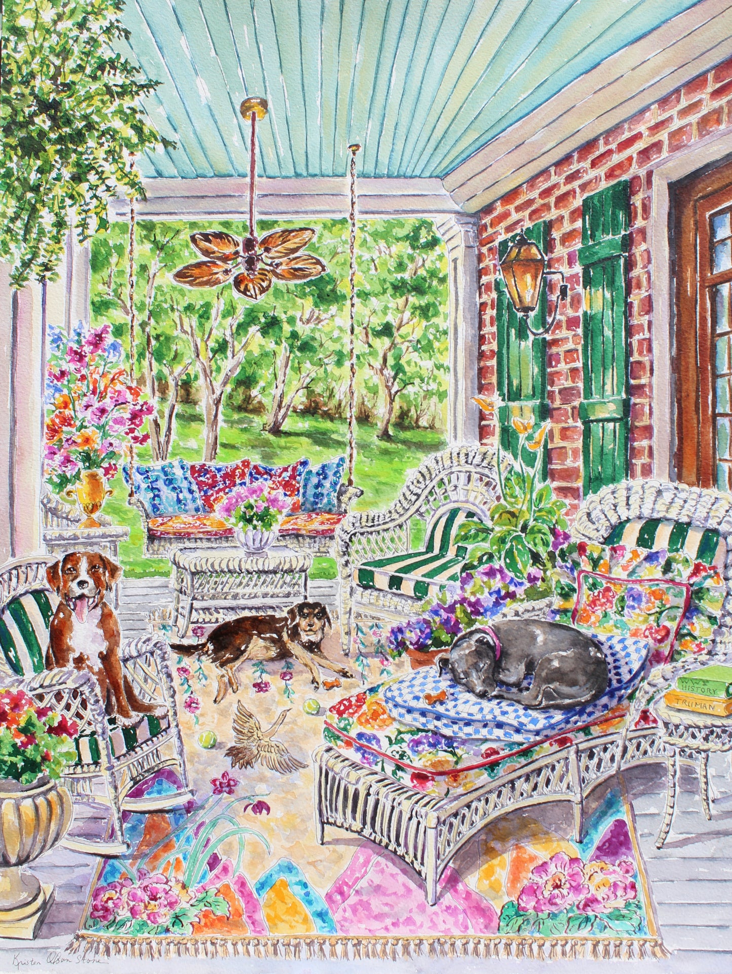 Commission A Pet Portrait, Original Watercolor Painting Of Your Pet In A Colorful Room Setting