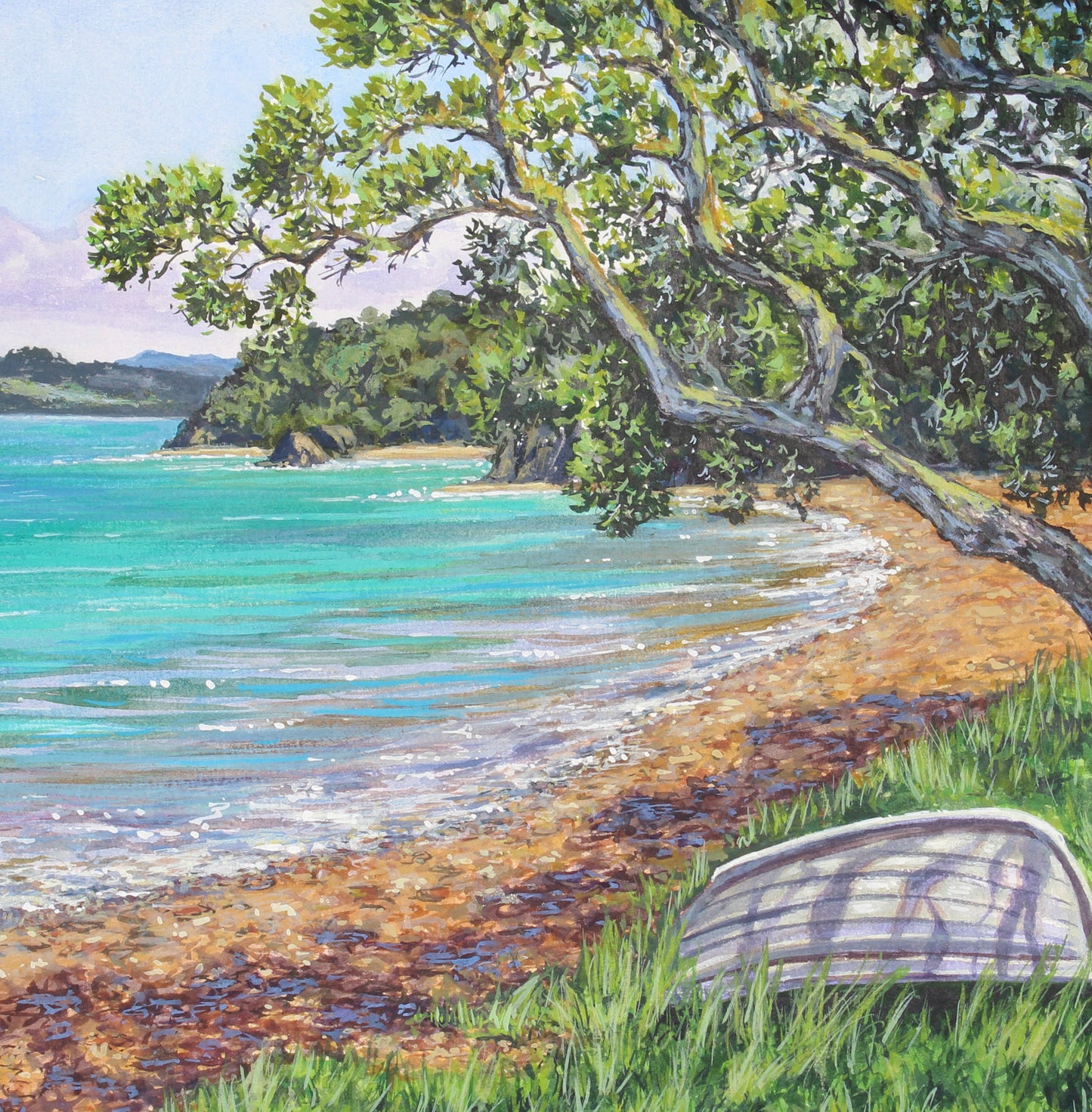 Russell, New Zealand, Original 12" x 16" Watercolor Seascape Painting Of Russell Beach, Northland, New Zealand