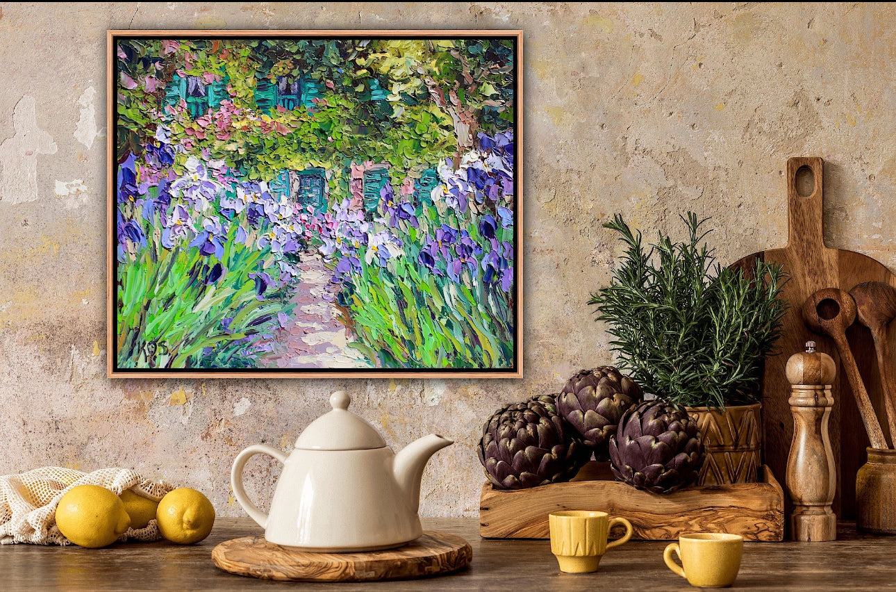 Monet's Iris Garden At Giverny, 10" x 12" Original Garden Landscape Oil On Canvas Panel