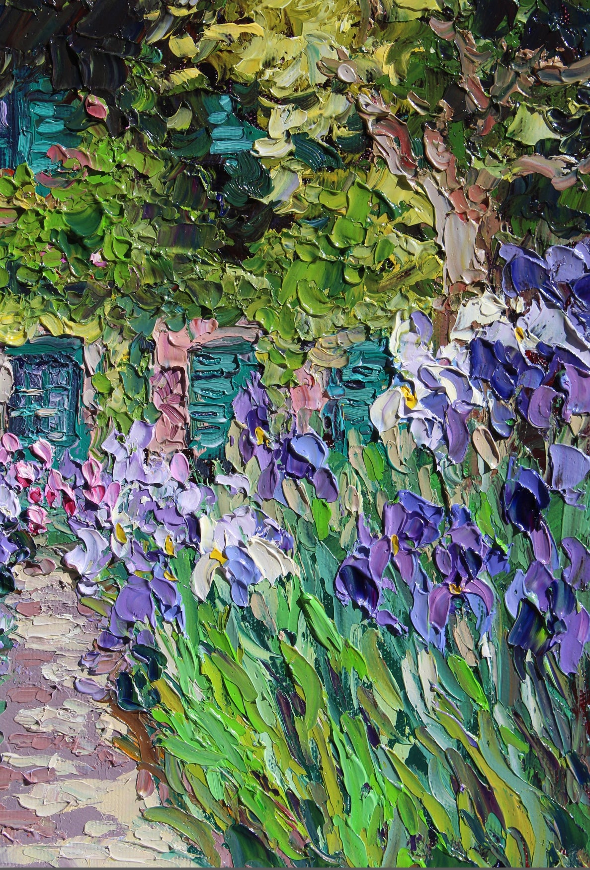 Monet's Iris Garden At Giverny, 10" x 12" Original Garden Landscape Oil On Canvas Panel