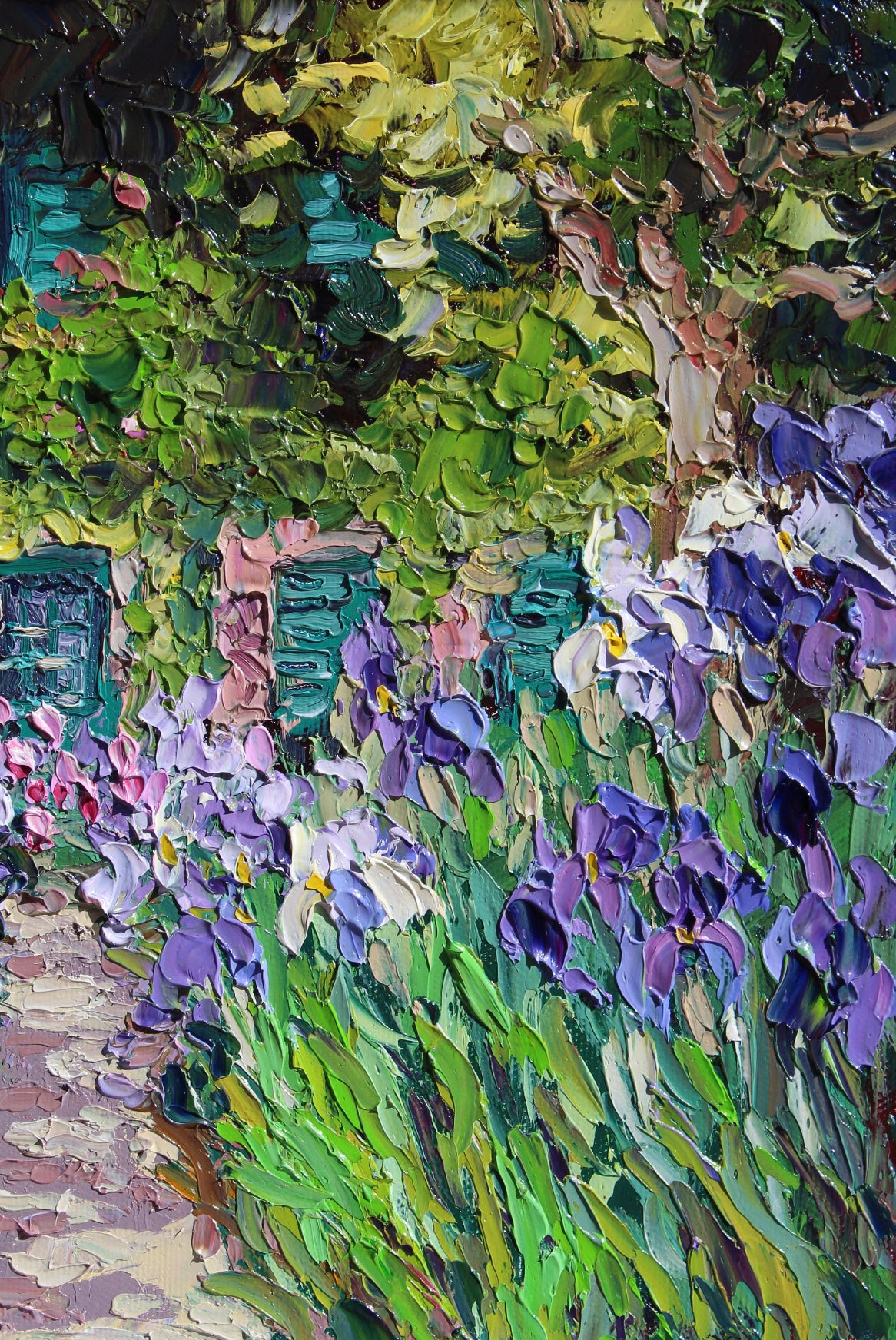 Monet's Iris Garden At Giverny, 10" x 12" Original Garden Landscape Oil On Canvas Panel