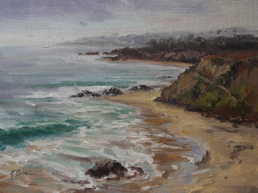 Crystal Cove Morning Fog plein air oil painting