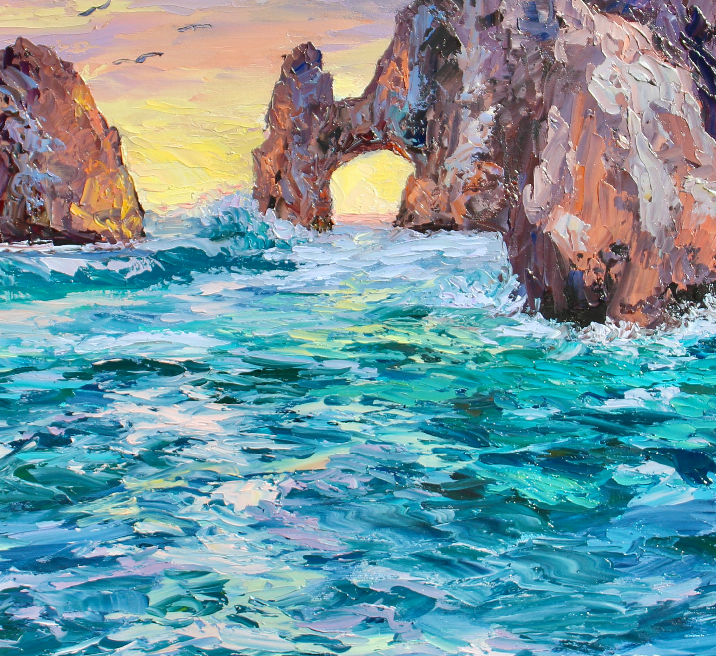 Soaring Over Cabo San Lucas, Original 20" Square Seascape Oil Painting