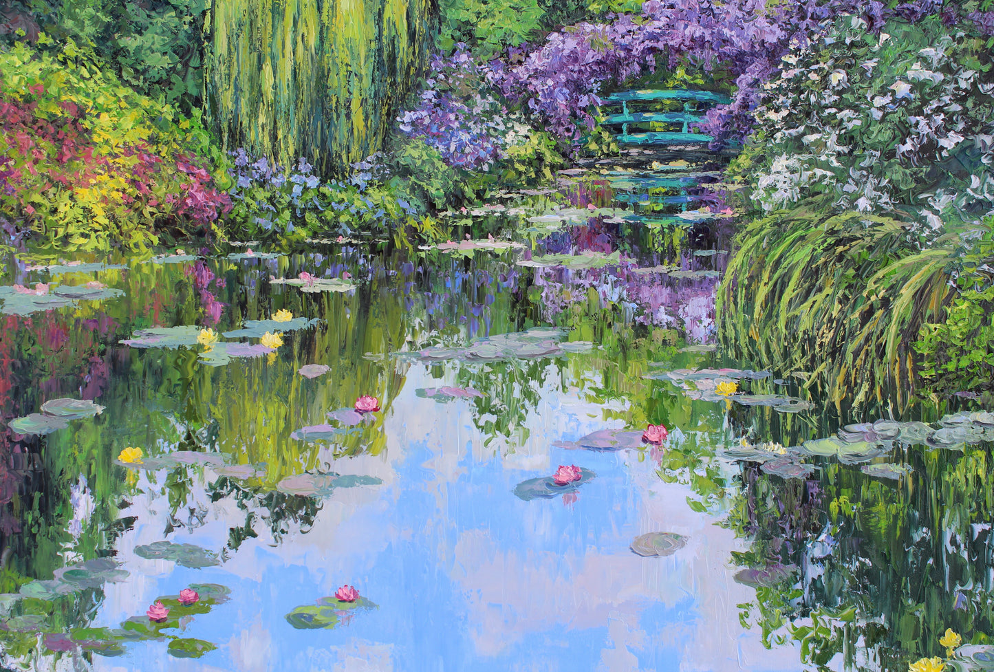 The Beauty Of Giverny, Extra Large 60" x 40" Oil Painting, Garden Landscape Of Monet's Waterlily Pond