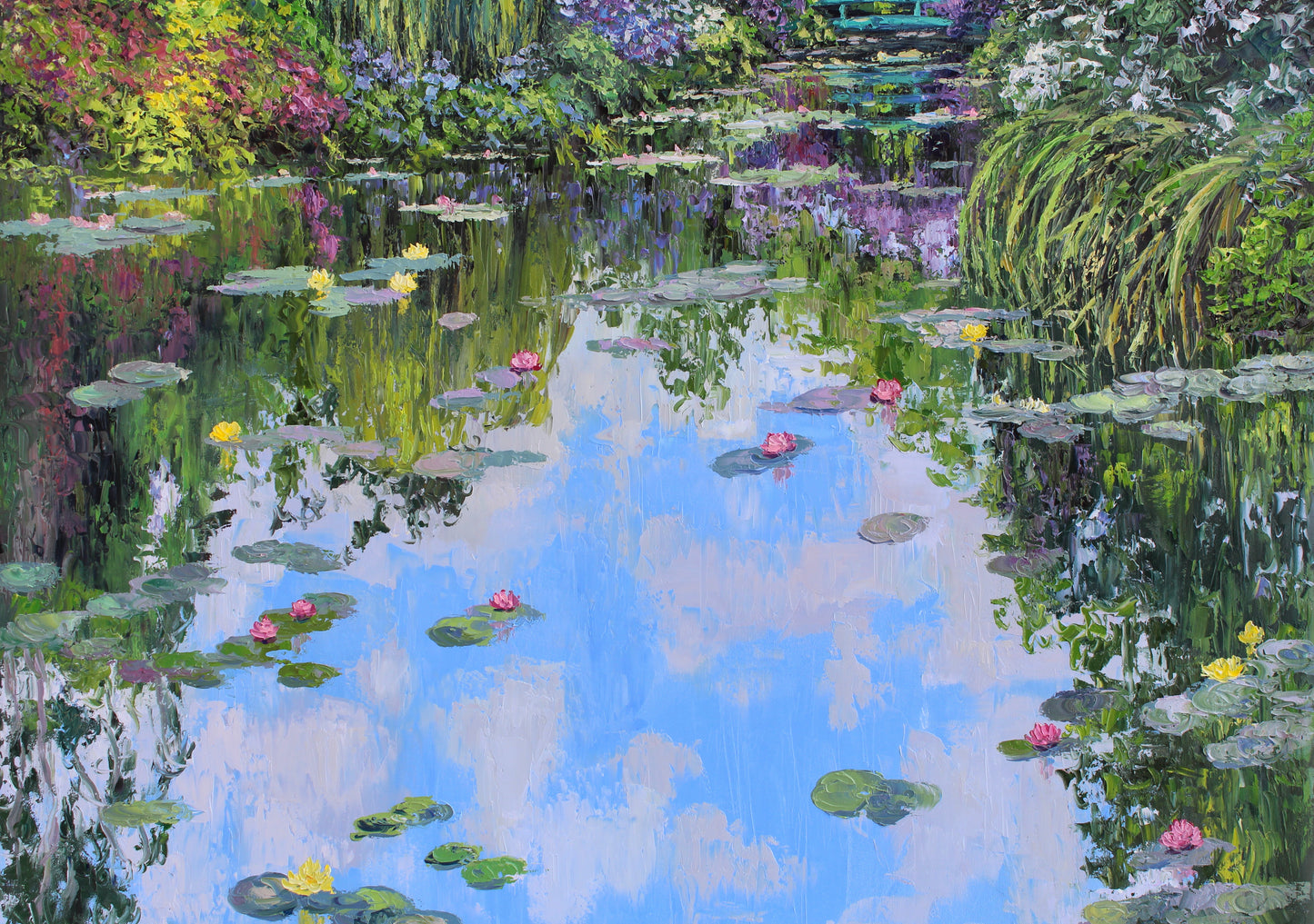 The Beauty Of Giverny, Extra Large 60" x 40" Oil Painting, Garden Landscape Of Monet's Waterlily Pond