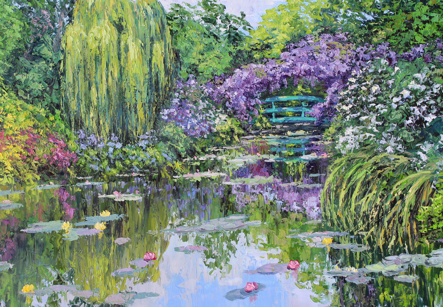 The Beauty Of Giverny, Extra Large 60" x 40" Oil Painting, Garden Landscape Of Monet's Waterlily Pond
