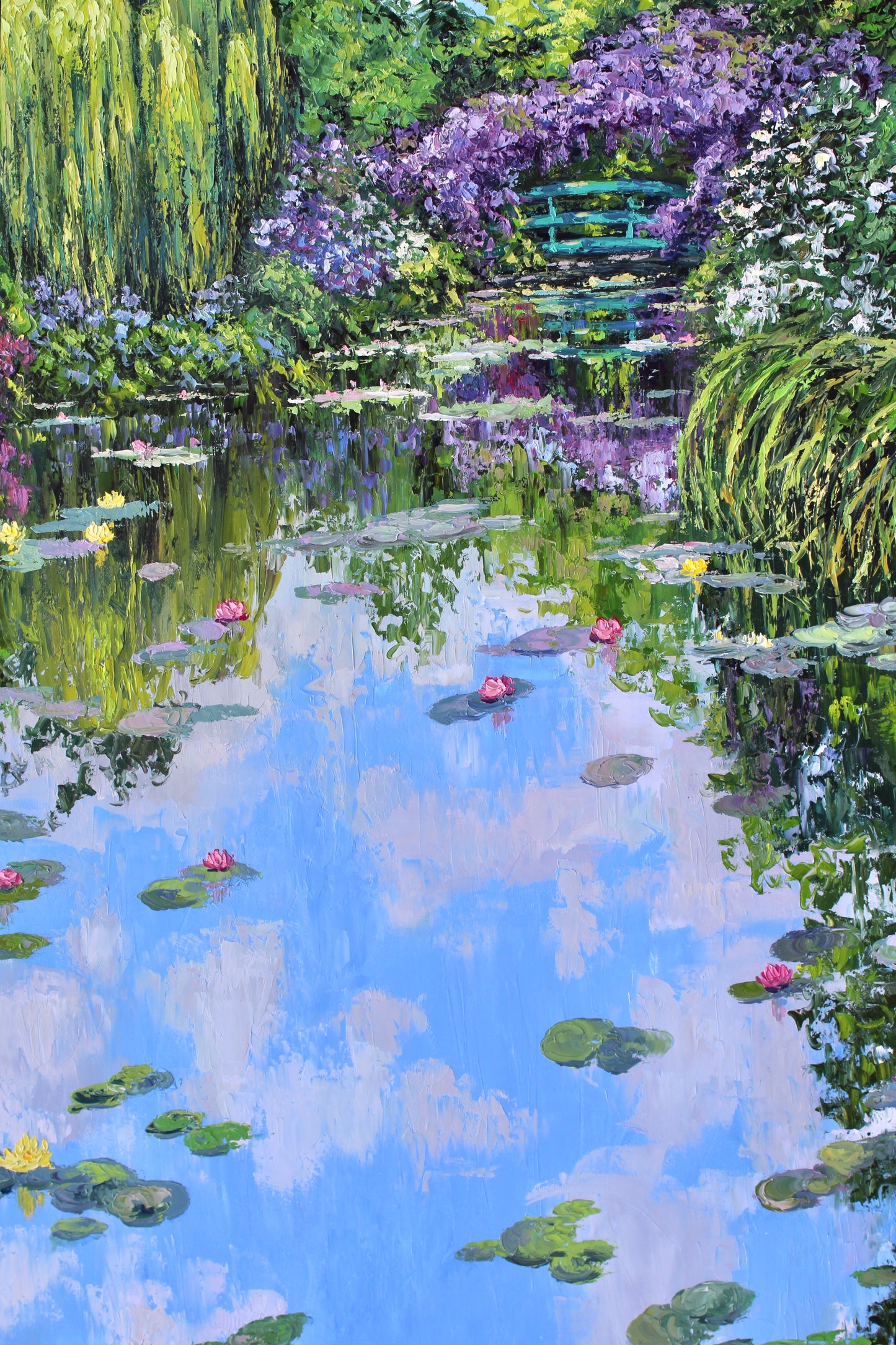 The Beauty Of Giverny, Extra Large 60" x 40" Oil Painting, Garden Landscape Of Monet's Waterlily Pond