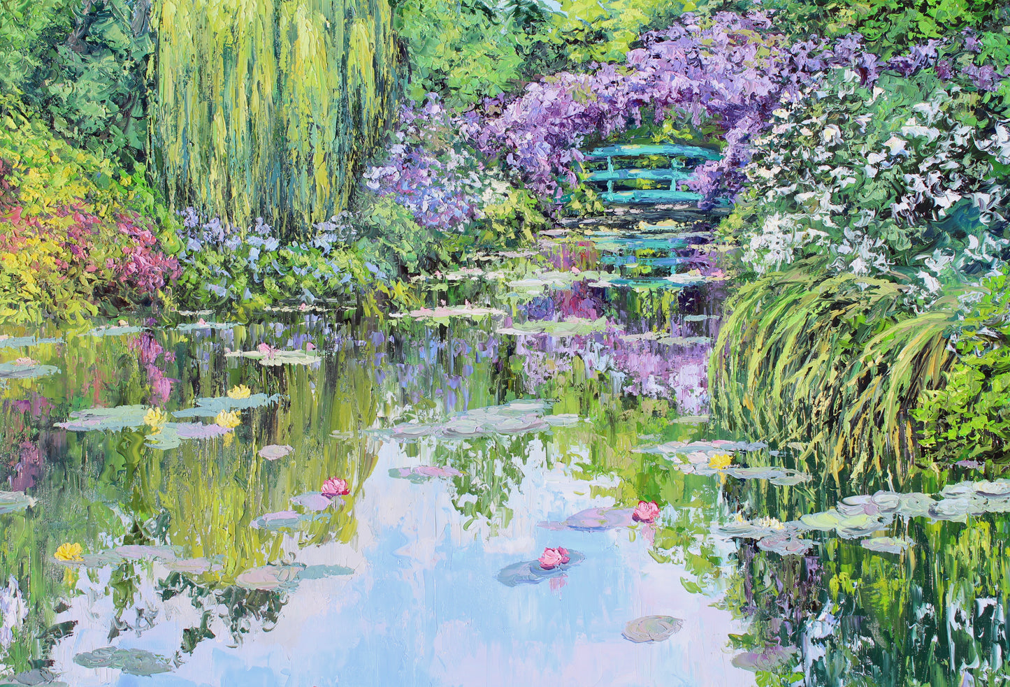 The Beauty Of Giverny, Extra Large 60" x 40" Oil Painting, Garden Landscape Of Monet's Waterlily Pond