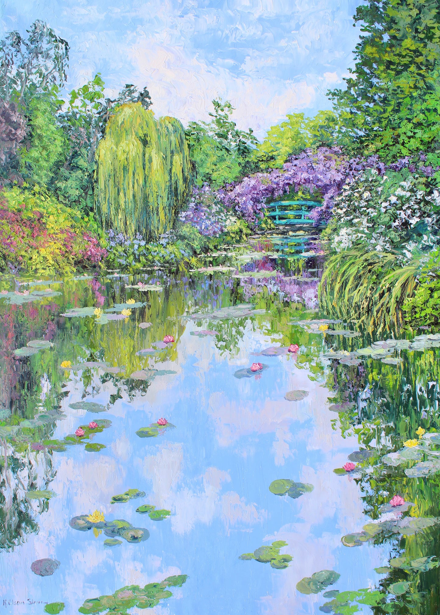 The Beauty Of Giverny, Extra Large 60" x 40" Oil Painting, Garden Landscape Of Monet's Waterlily Pond