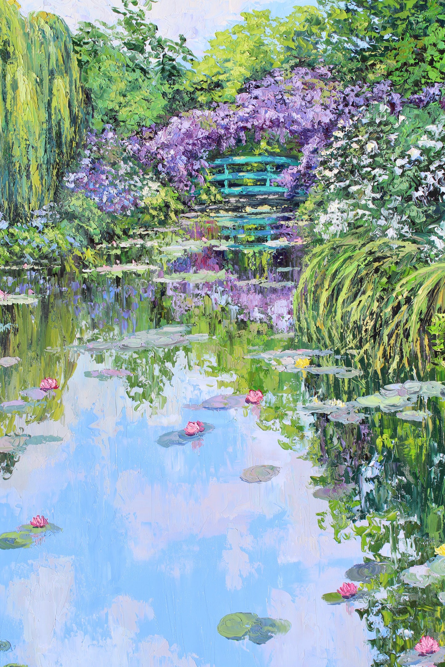 The Beauty Of Giverny, Extra Large 60" x 40" Oil Painting, Garden Landscape Of Monet's Waterlily Pond