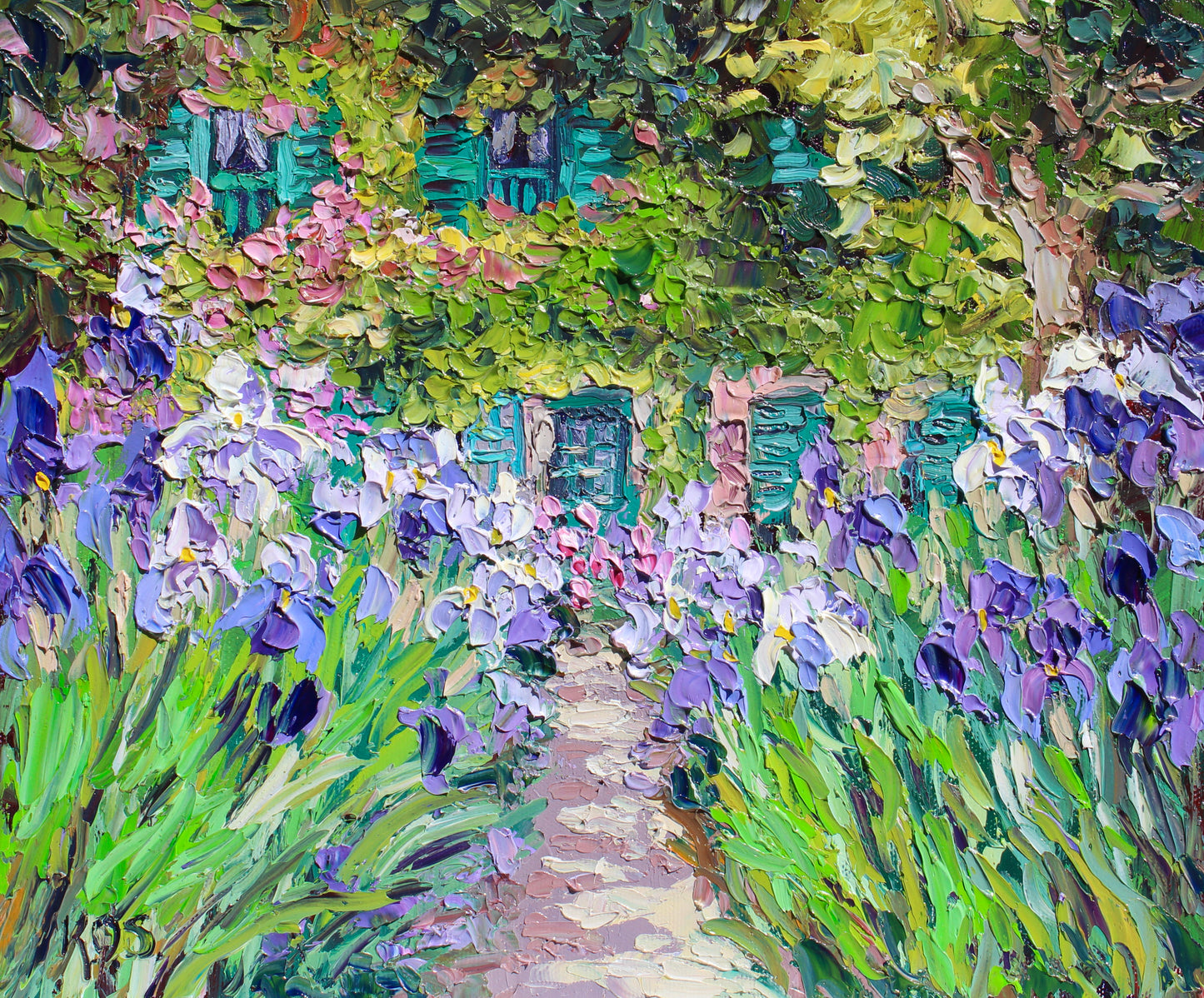 Monet's Iris Garden At Giverny, 10" x 12" Original Garden Landscape Oil On Canvas Panel