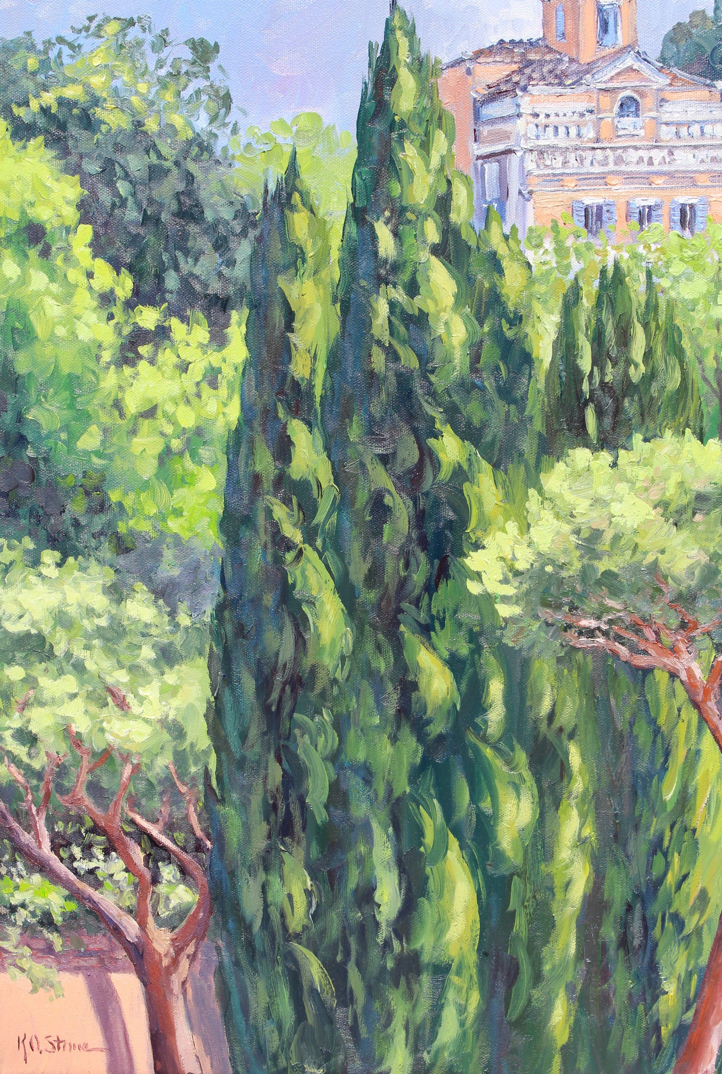 Borghese Gardens Villas, Original 30" Square Italian Oil Painting