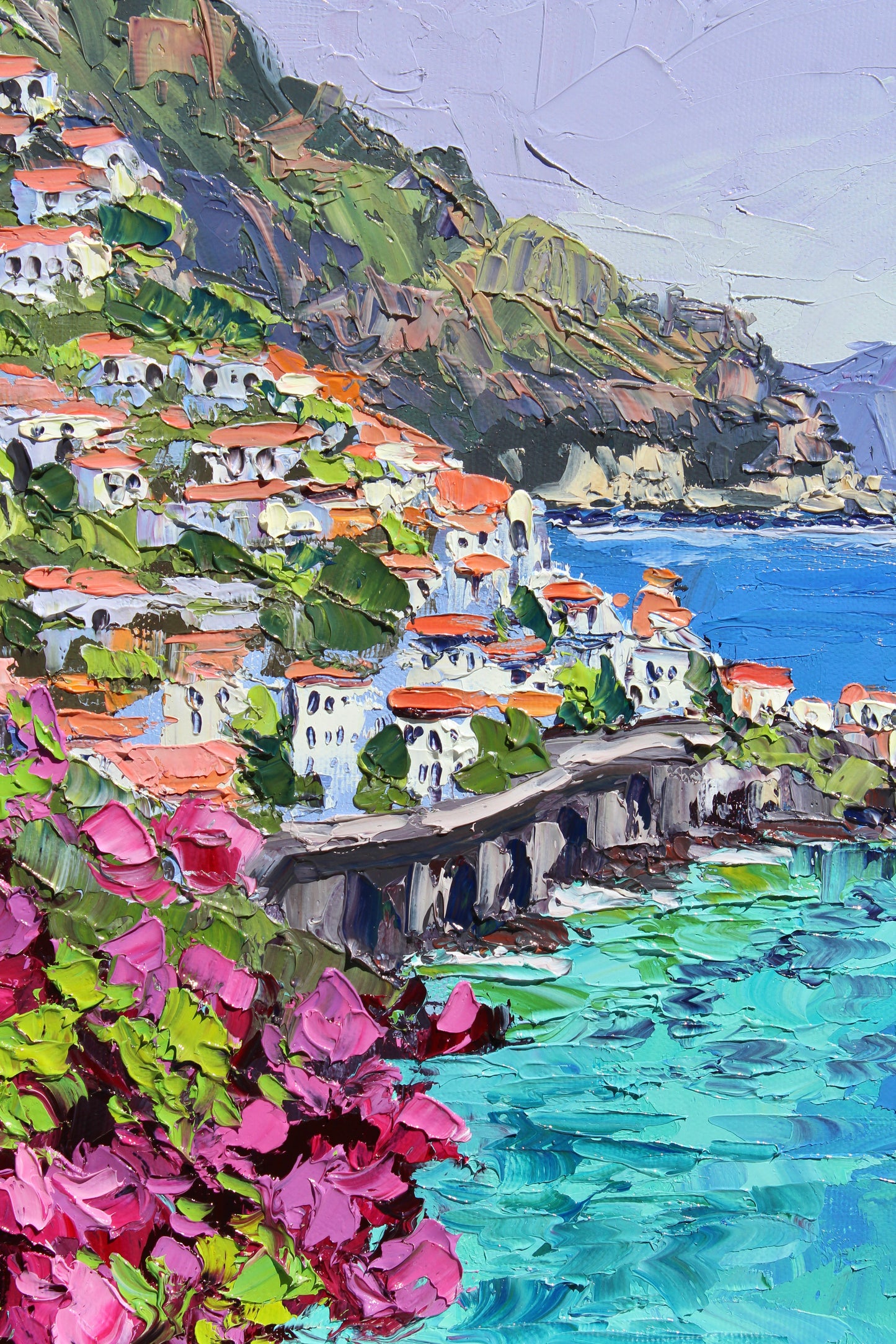 Summer In Amalfi, Original 11" x 14" Italian Seascape Oil Painting On Canvas Panel