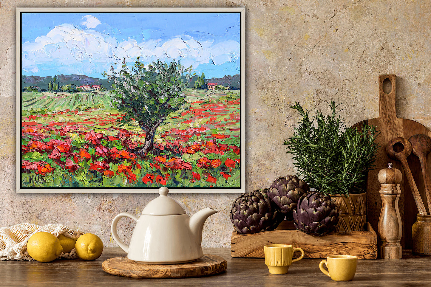 Dreaming Of Tuscany, Original 11" x 14" Italian Tuscan Landscape Oil Painting With Red Poppies And Olive Trees