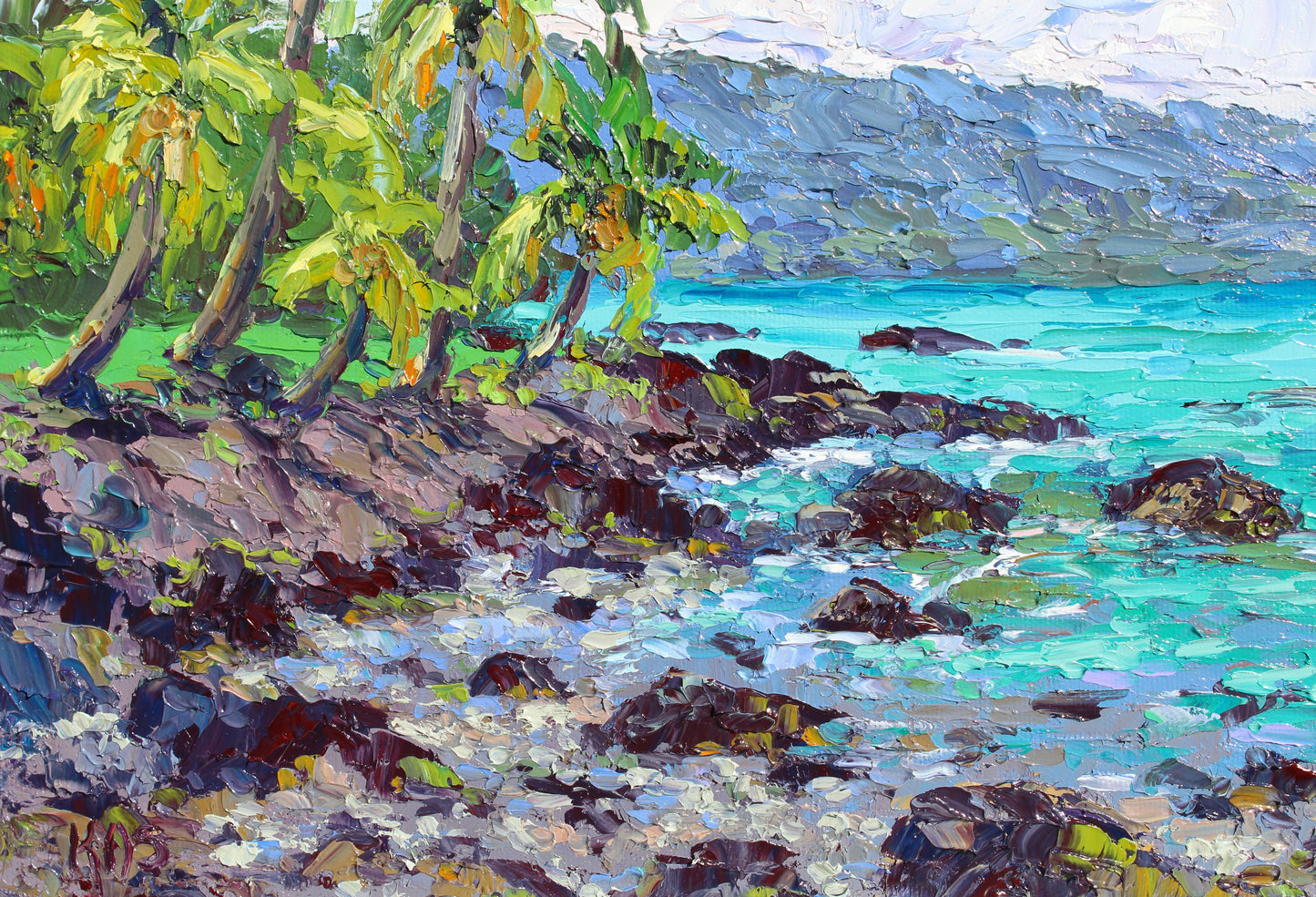 Lava Rock Sea Cove, Hawaii, Original Oil On Canvas