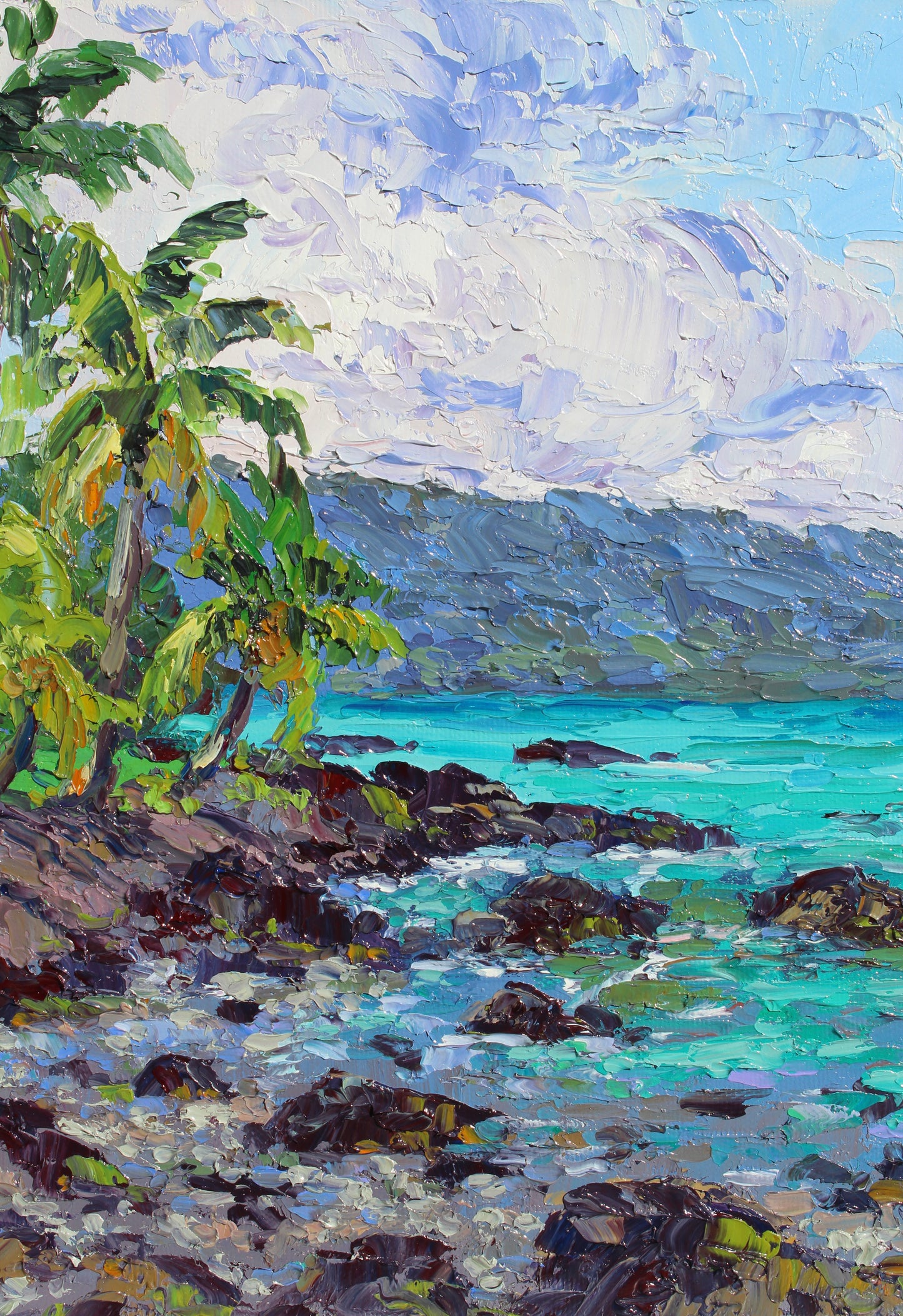 Lava Rock Sea Cove, Hawaii, Original Oil On Canvas