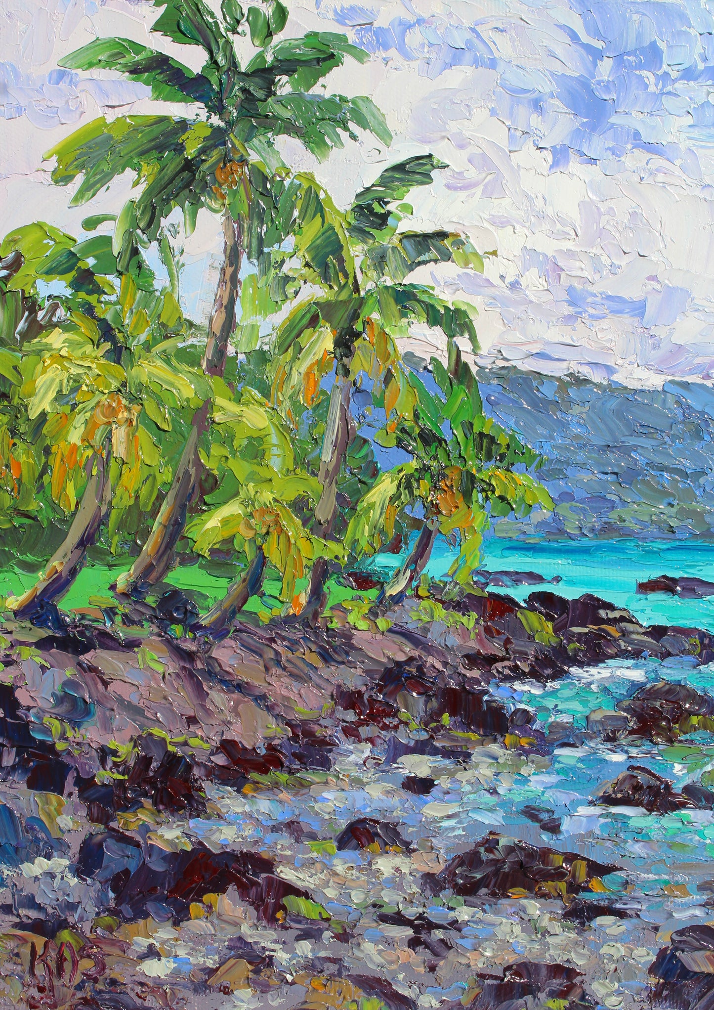 Lava Rock Sea Cove, Hawaii, Original Oil On Canvas