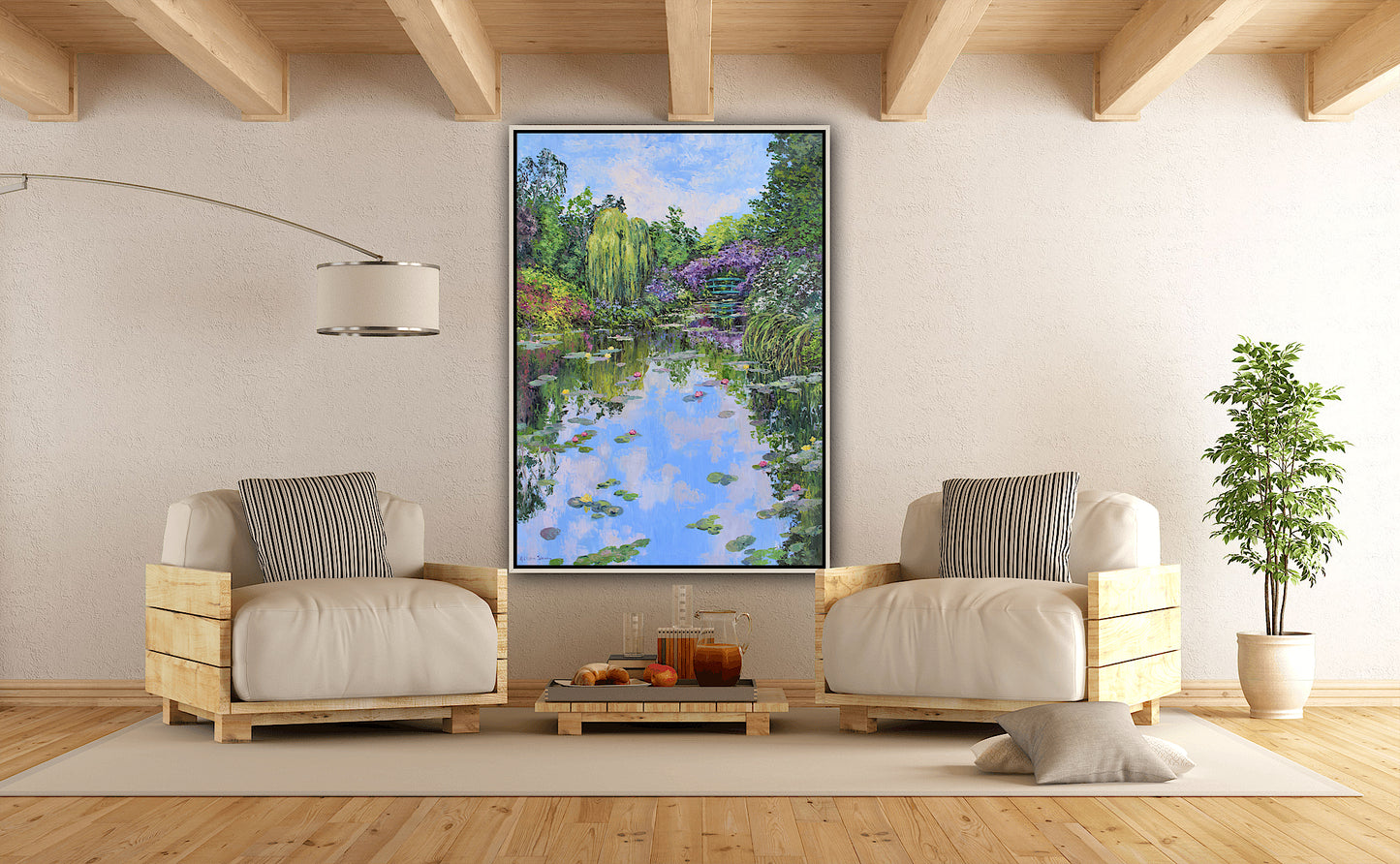 The Beauty Of Giverny, Extra Large 60" x 40" Oil Painting, Garden Landscape Of Monet's Waterlily Pond