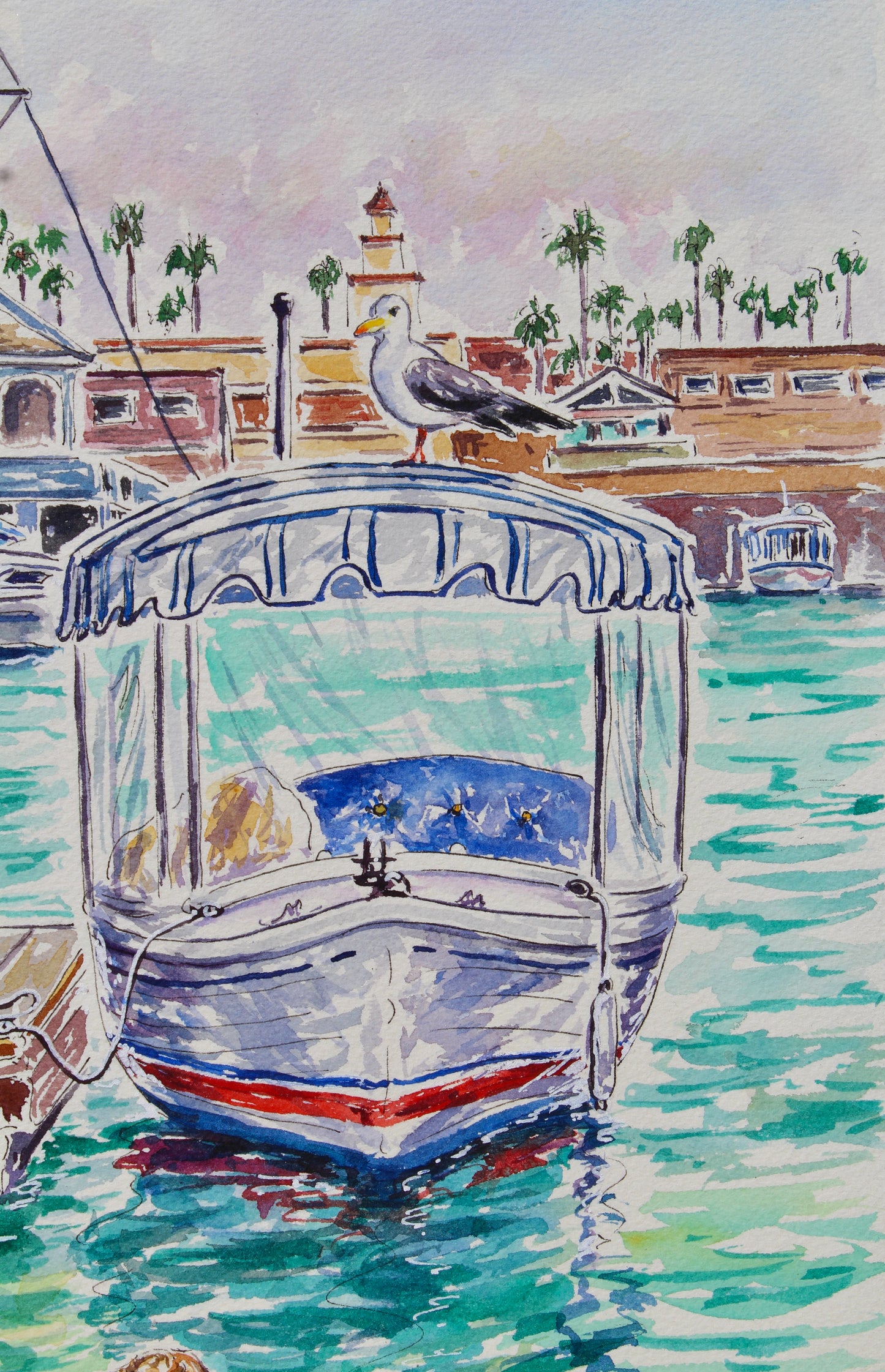 It's A Dog's Day On Balboa, An Original Watercolor And Ink Painting