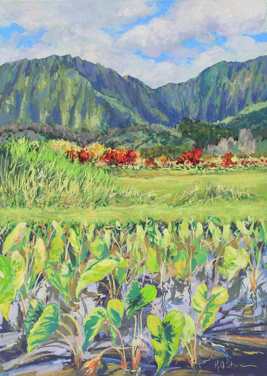 Taro Pond, Hanalei, Kauai, An Original Hawaiian Gouache Painting