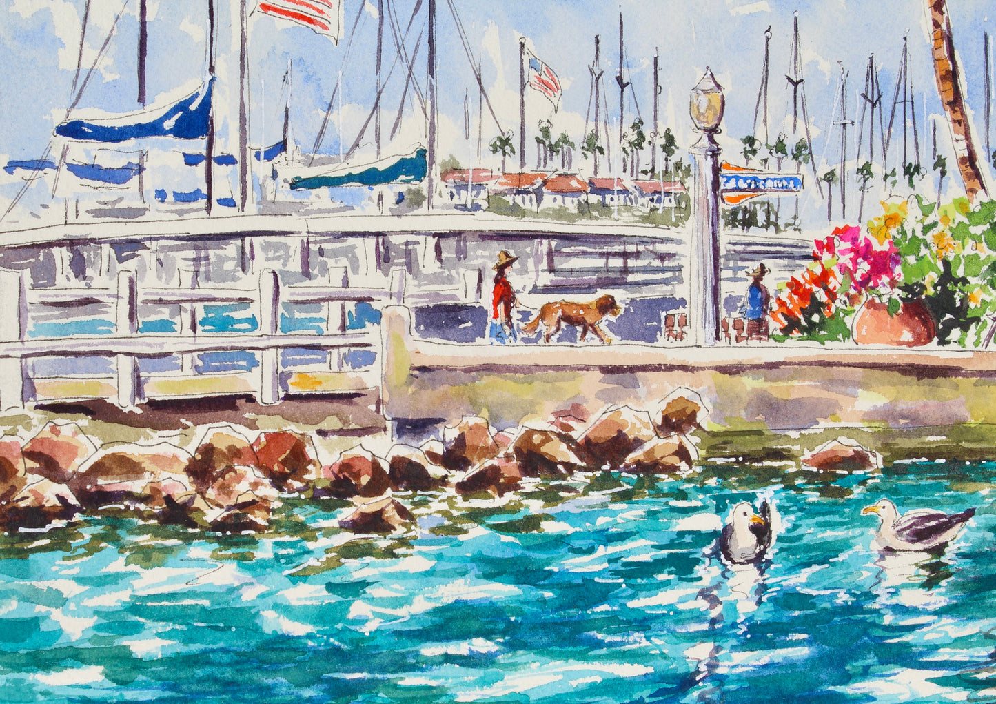 Exploring Balboa Island, An Original Watercolor And Ink Painting