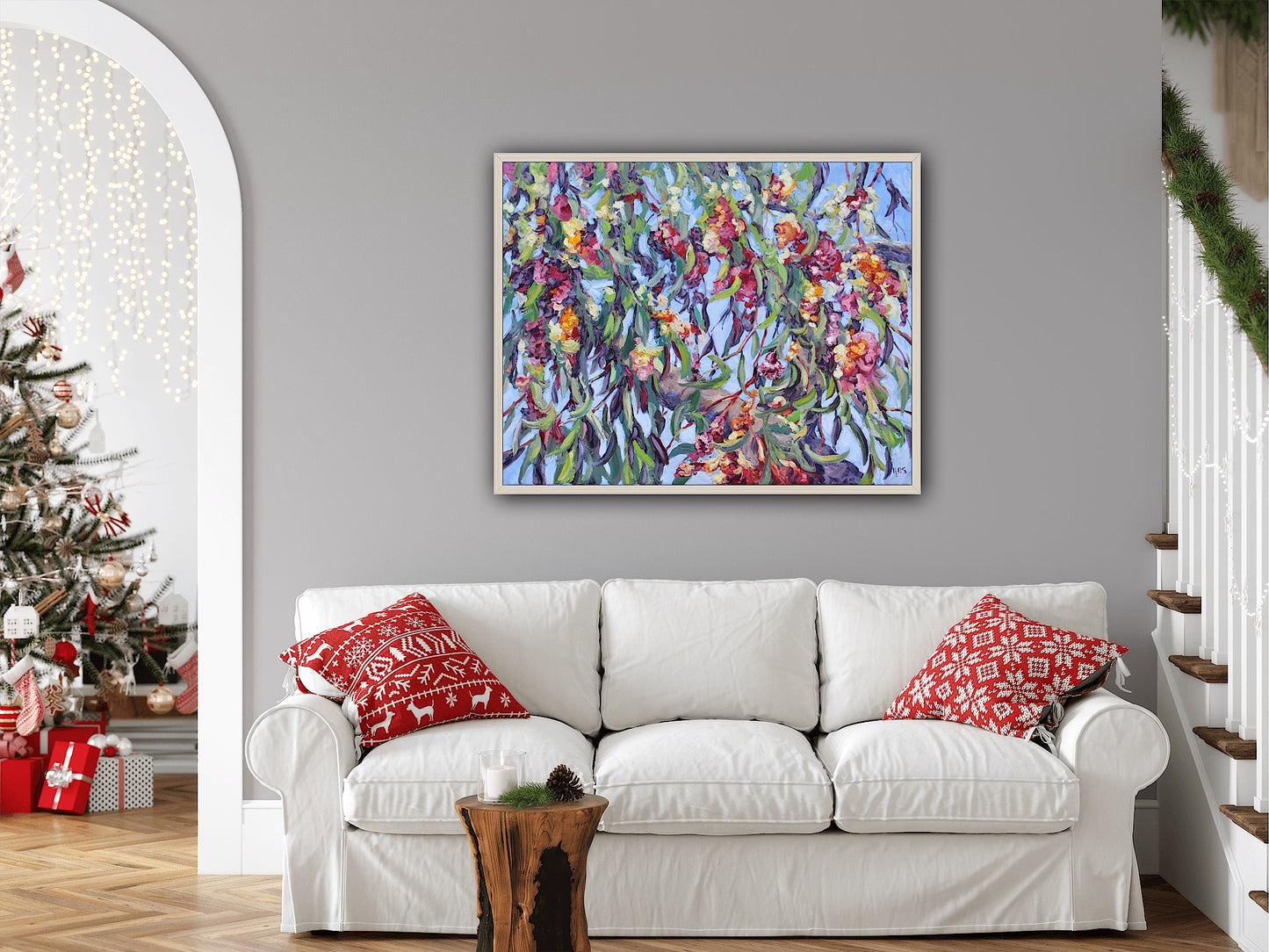 Gum Tree Blossoms, An Original 22" x 28" Eucalyptus Tree Oil Painting On Canvas