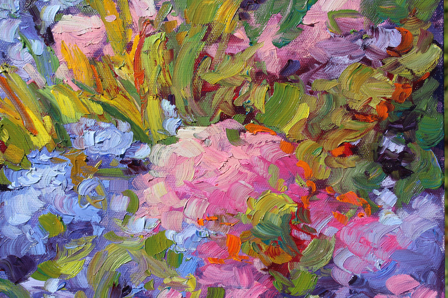 In Bloom, An Original 12" x 10" Floral Garden Oil On Canvas Panel