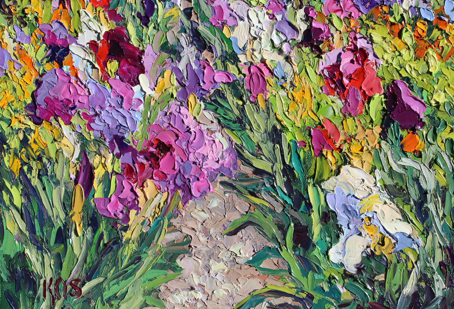 Monet's Flower Garden, An Original 14" x 11" Oil Painting On Canvas Of Colorful Impasto Flowers At Giverny