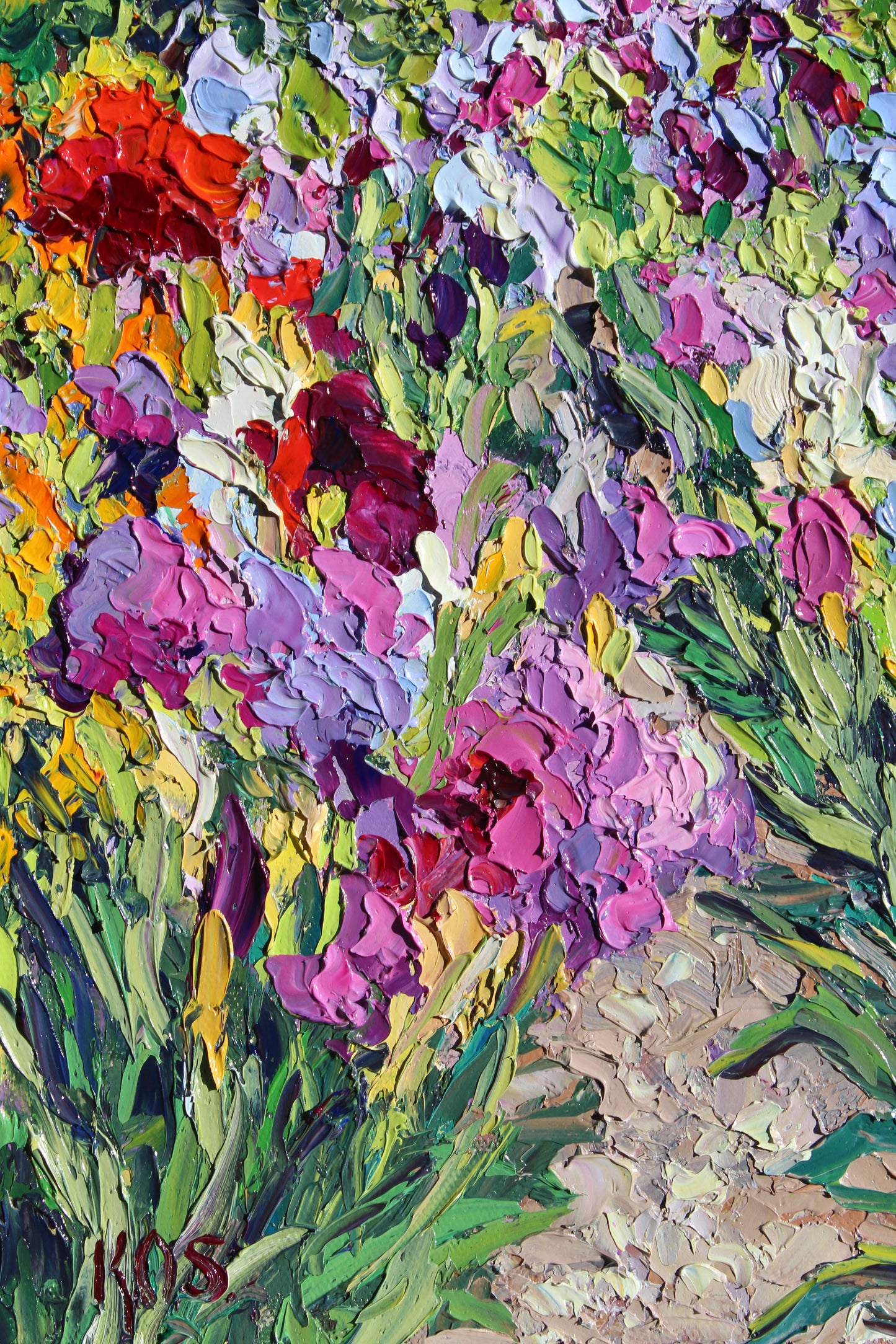 Monet's Flower Garden, An Original 14" x 11" Oil Painting On Canvas Of Colorful Impasto Flowers At Giverny