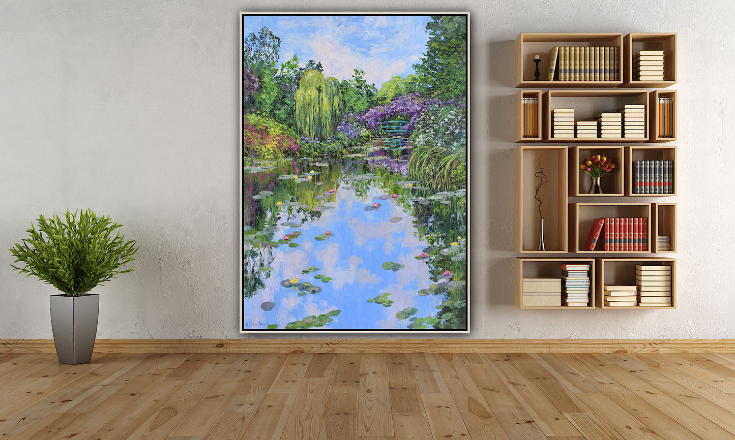 The Beauty Of Giverny, Extra Large 60" x 40" Oil Painting, Garden Landscape Of Monet's Waterlily Pond