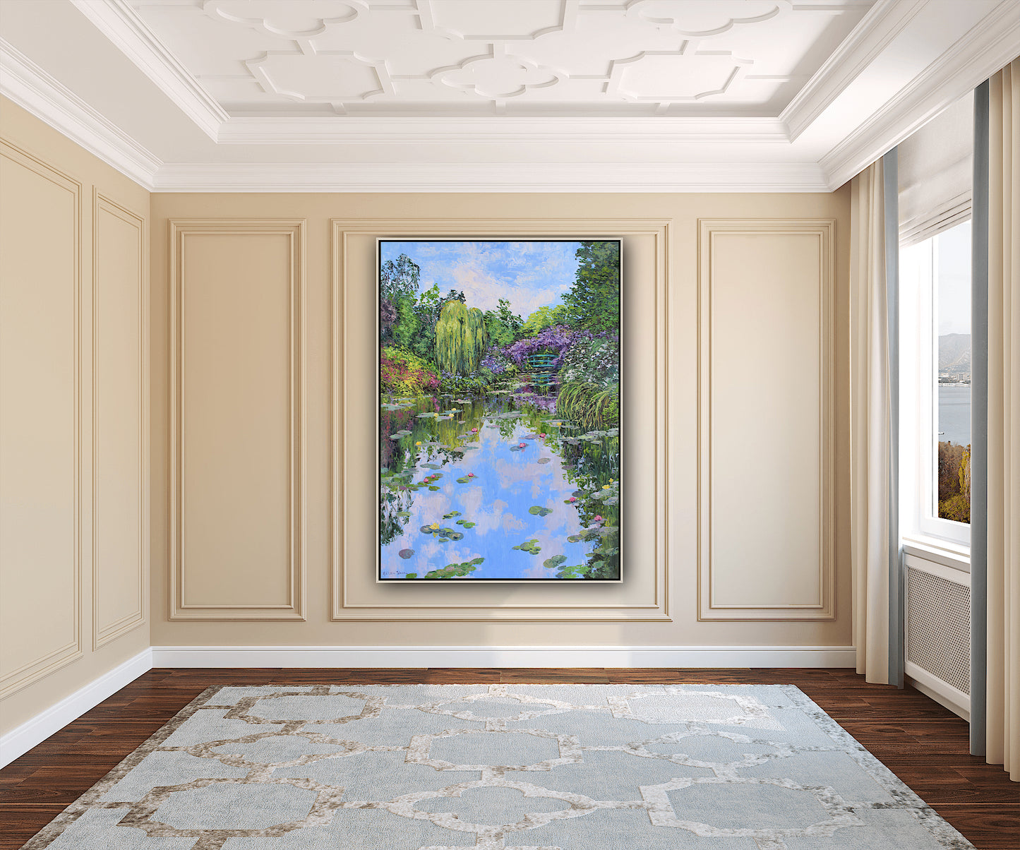 The Beauty Of Giverny, Extra Large 60" x 40" Oil Painting, Garden Landscape Of Monet's Waterlily Pond