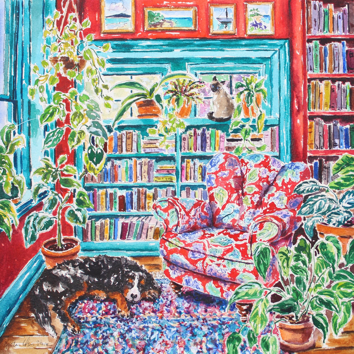 Commission A Pet Portrait, Original Watercolor Painting Of Your Pet In A Colorful Room Setting
