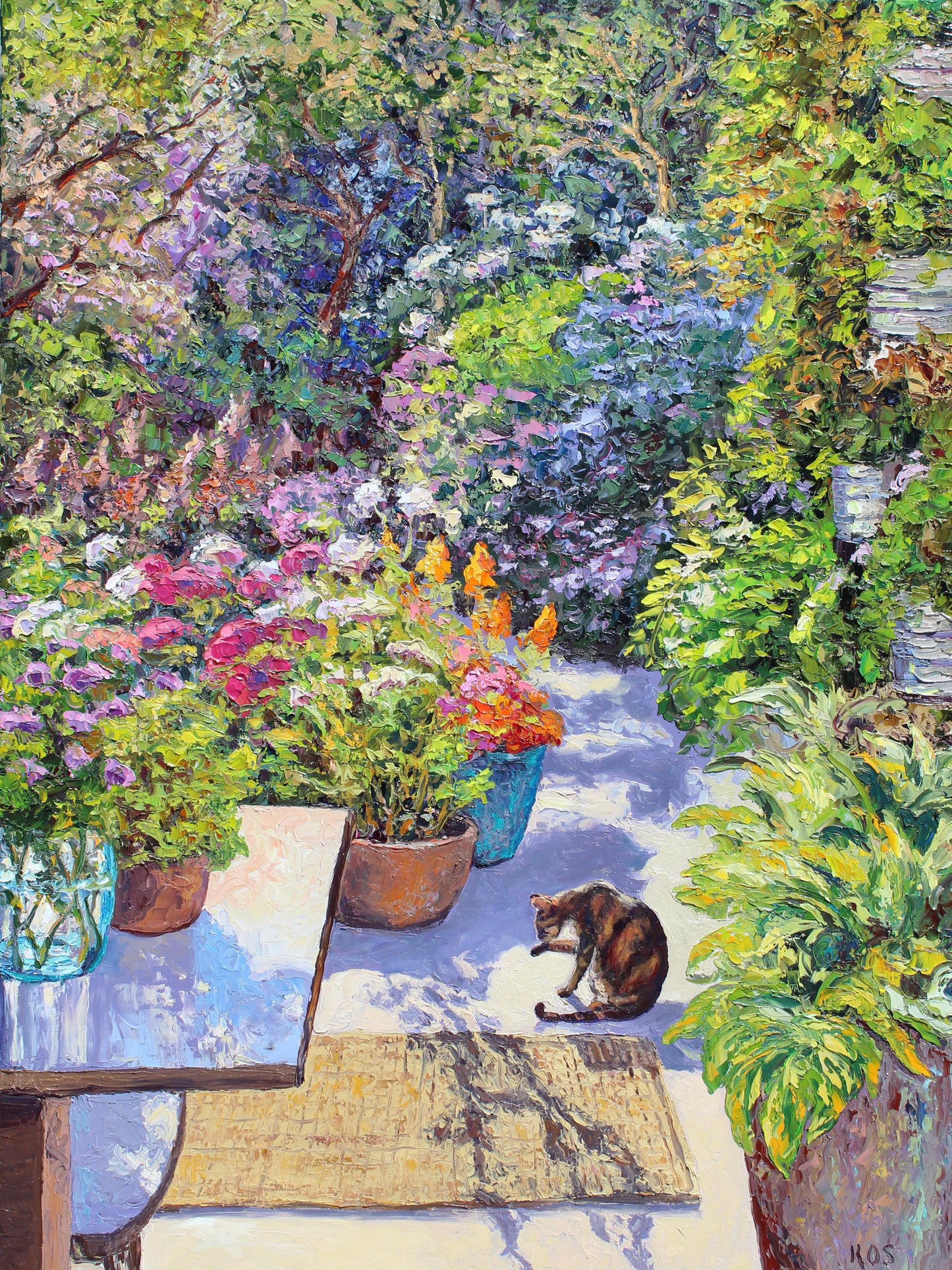 Commission A Pet Portrait, Original Oil Painting Of Your Pet In A Colorful Interior Or Garden Setting