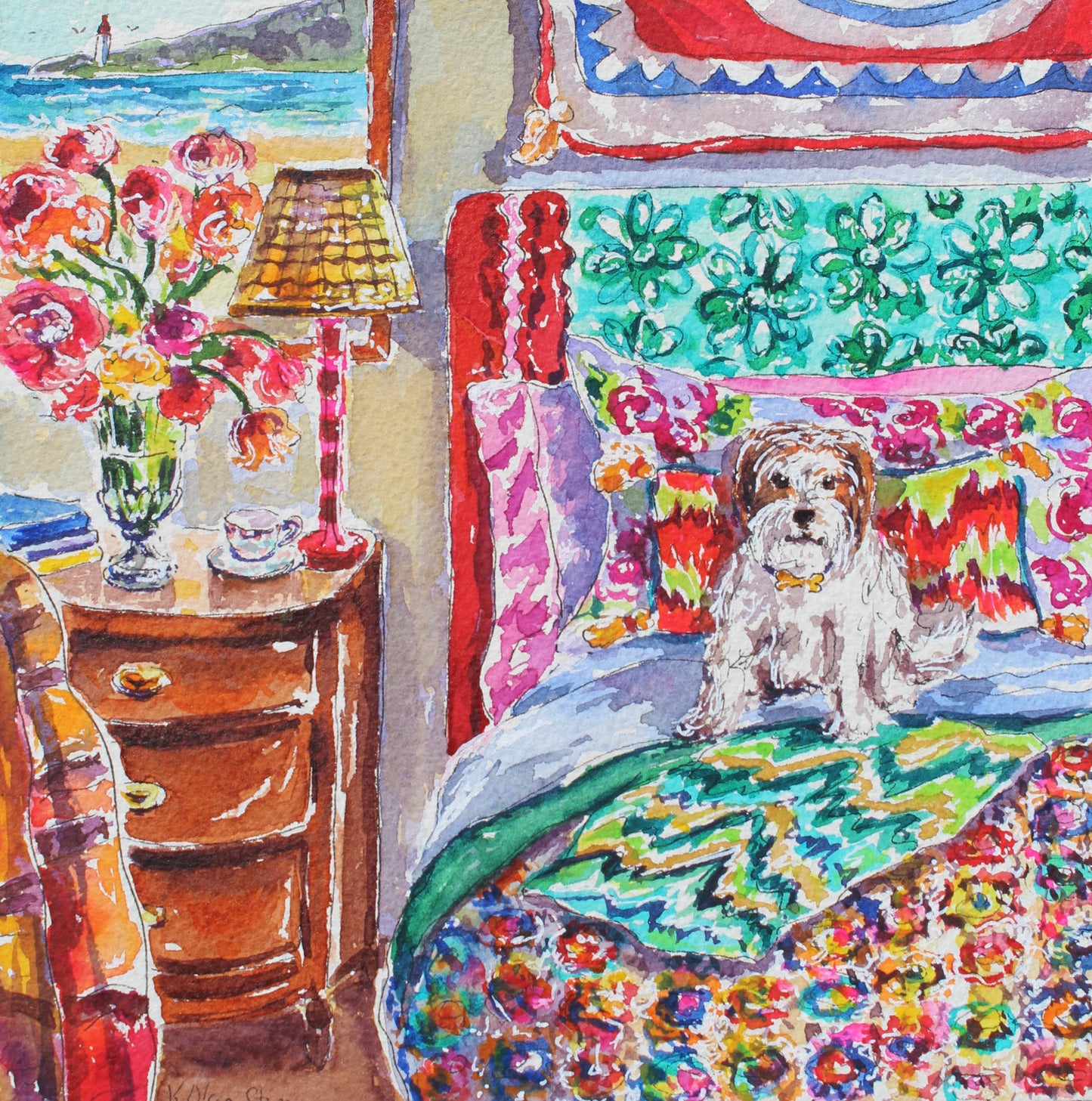 Commission A Pet Portrait, Original Watercolor Painting Of Your Pet In A Colorful Room Setting