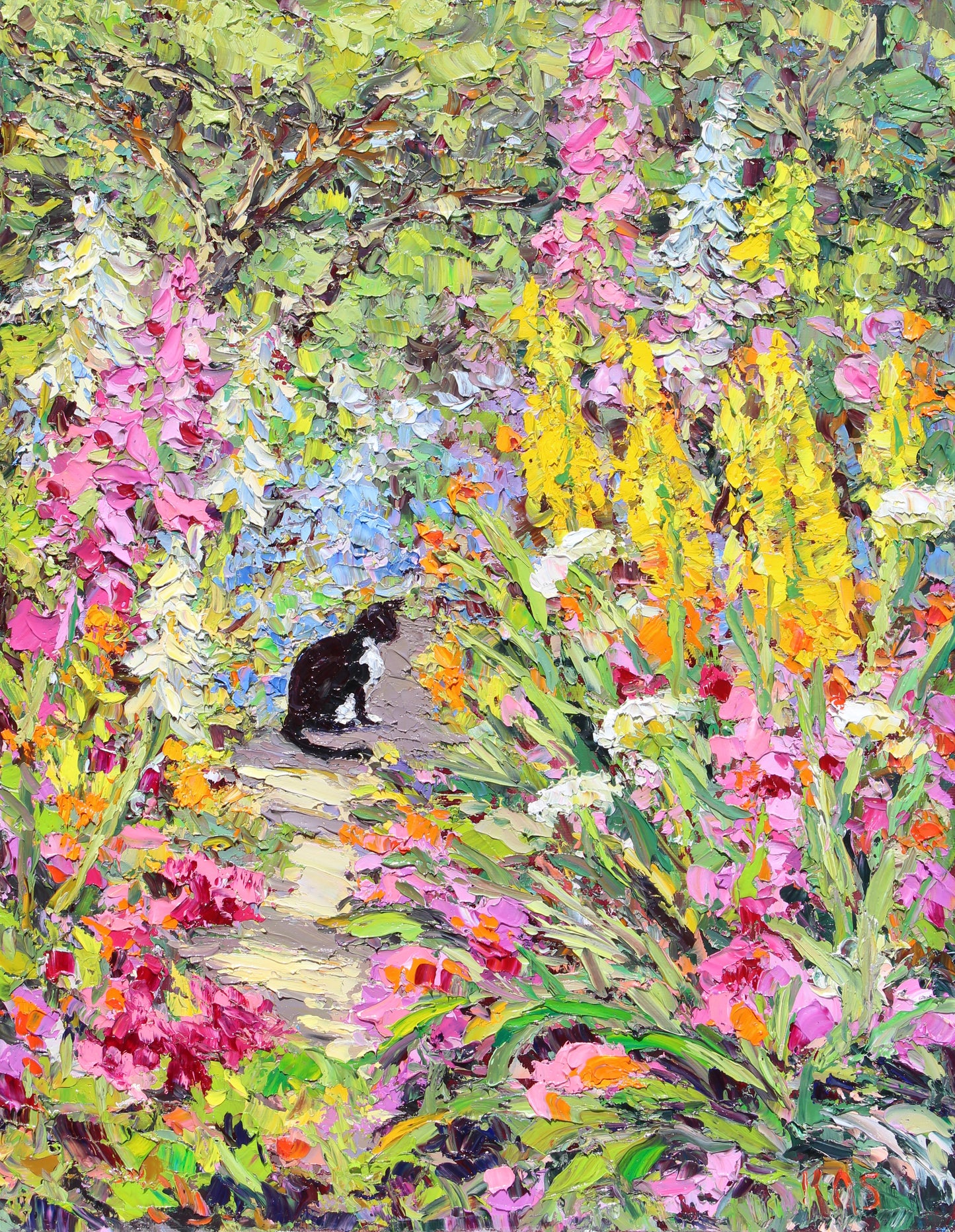 Commission A Pet Portrait, Original Oil Painting Of Your Pet In A Colorful Interior Or Garden Setting