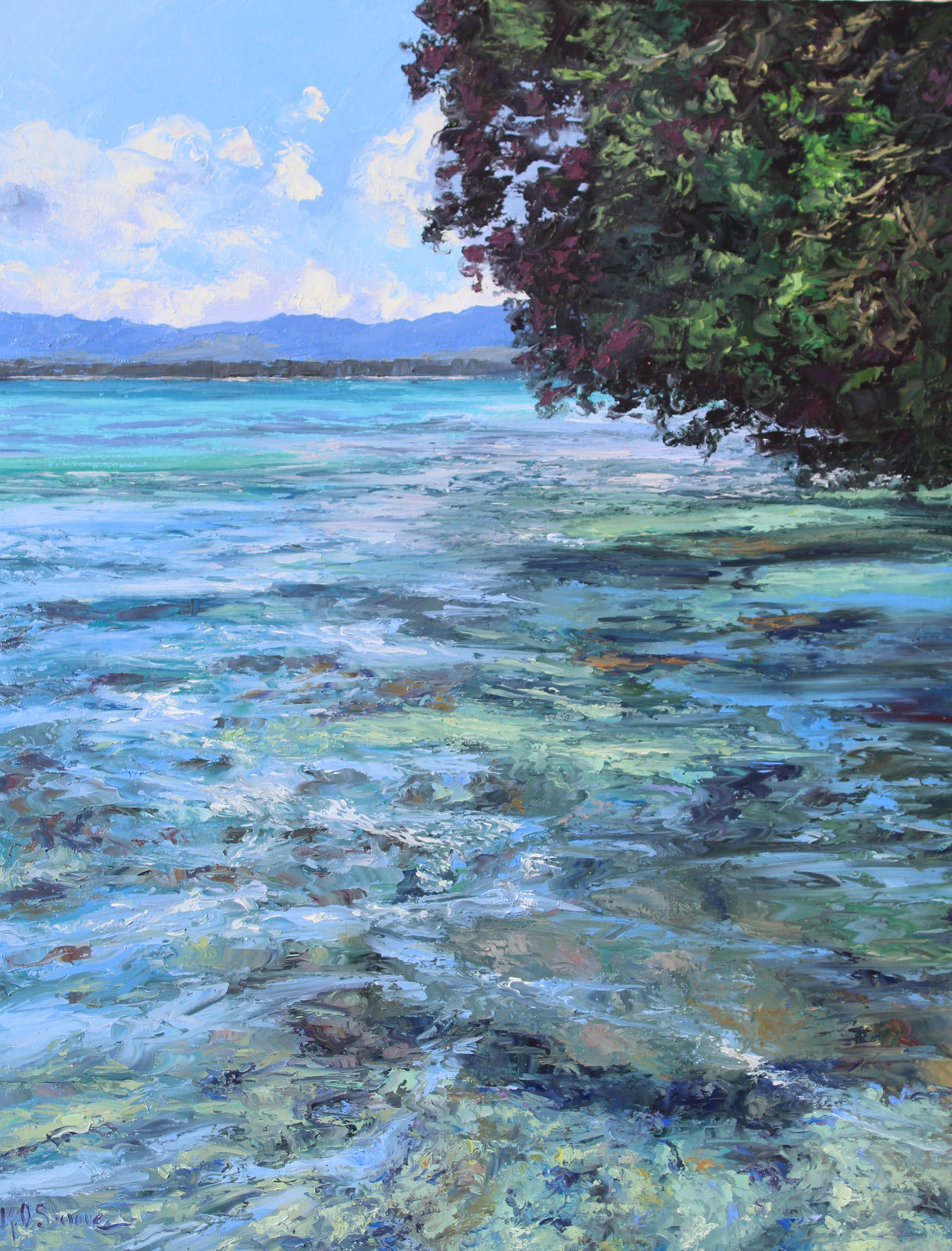 An original textured oil painting of a sea cove in New Zealand on the North Shore of The Hibiscus Coast.