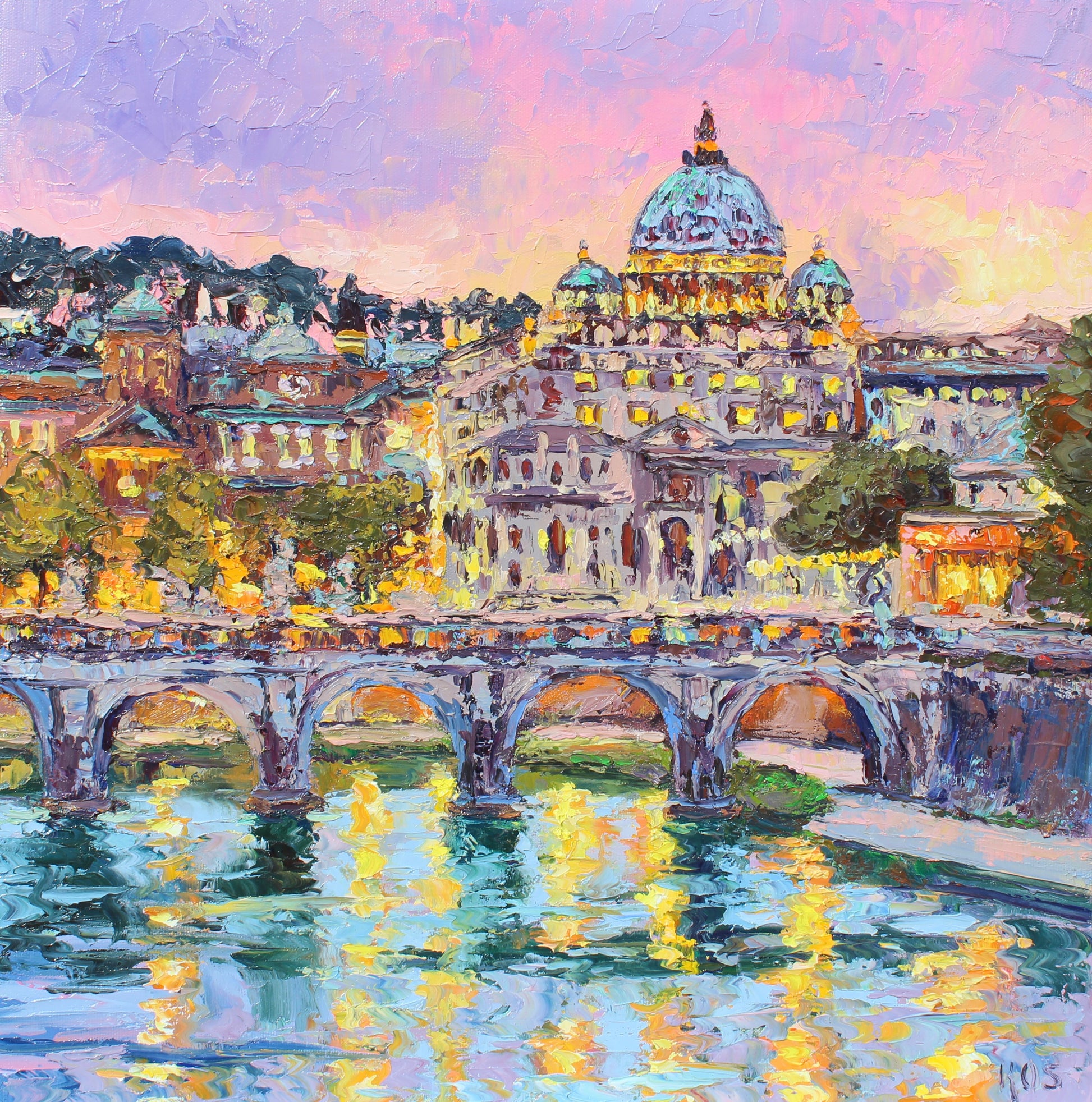 St Peter's Basilica Rome - Original Oil  painting by fine artist Kristen Olson Stone. Impressionist European street scene wall art decor for collectors.