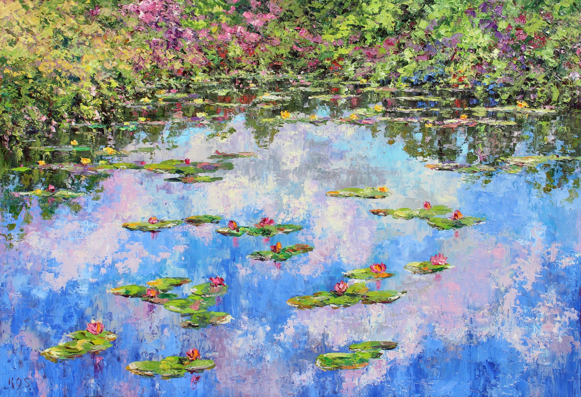 When Time Stands Still - Original  Oil painting by fine artist Kristen Olson Stone. Impressionist Giverny Monet Garden Water Lily Pond wall art decor for collectors.