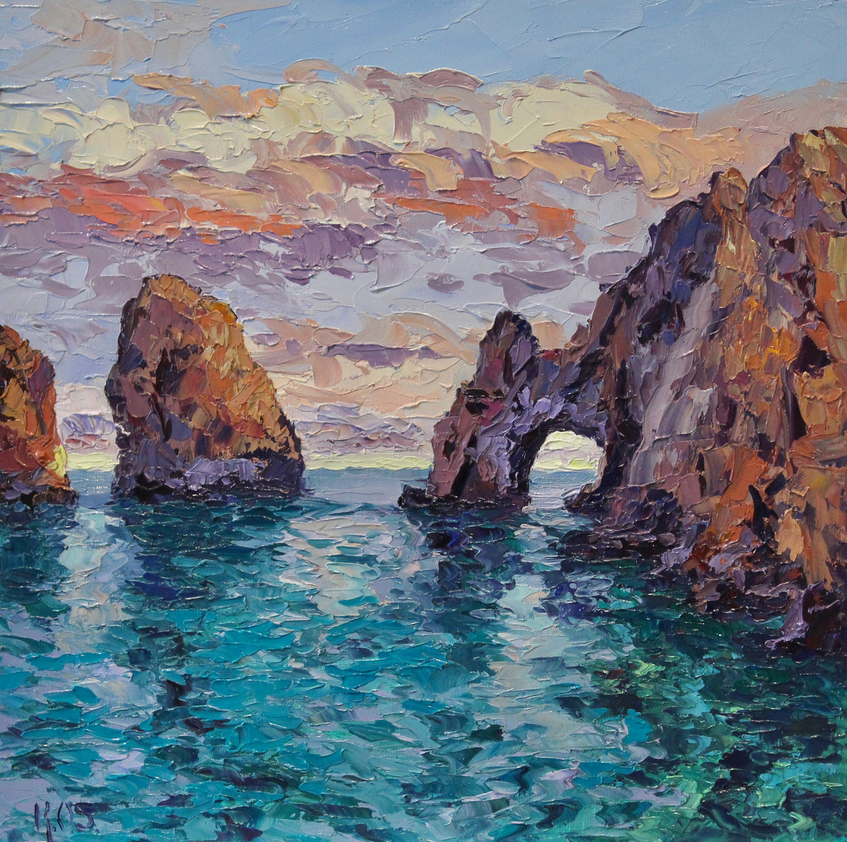 An original oil painting of the famous Sea Rocks at Cabo San Lucas, Baja California Sur.