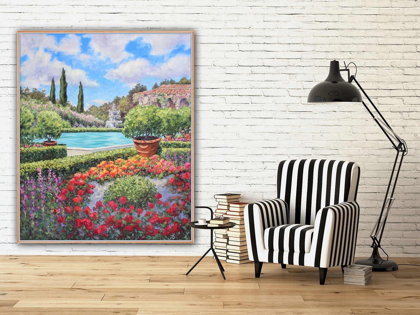 Italian Garden, Original Extra Large 60" x 50" Oil On Canvas