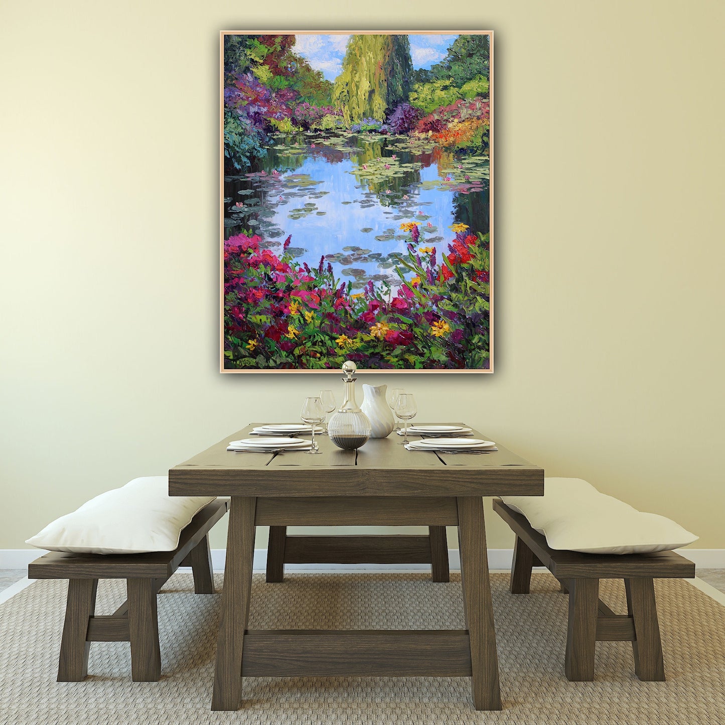 Giverny Gardens, 30" x 24" Garden Landscape Of Monet's Waterlily Pond, Oil On Canvas