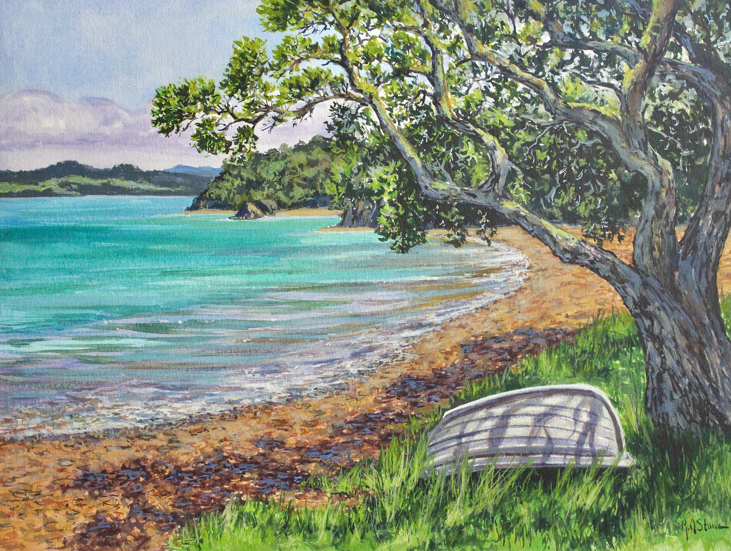Russell, New Zealand, Original 12" x 16" Watercolor Seascape Painting Of Russell Beach, Northland, New Zealand