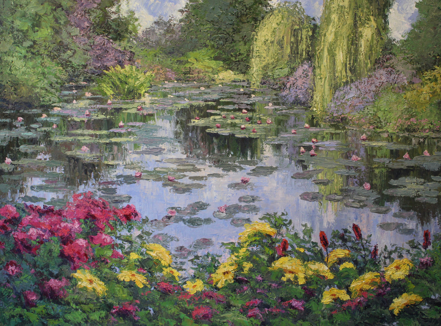 Morning Reflections, 30" x 40" Garden Landscape Of Monet's Waterlily Pond, Oil On Canvas