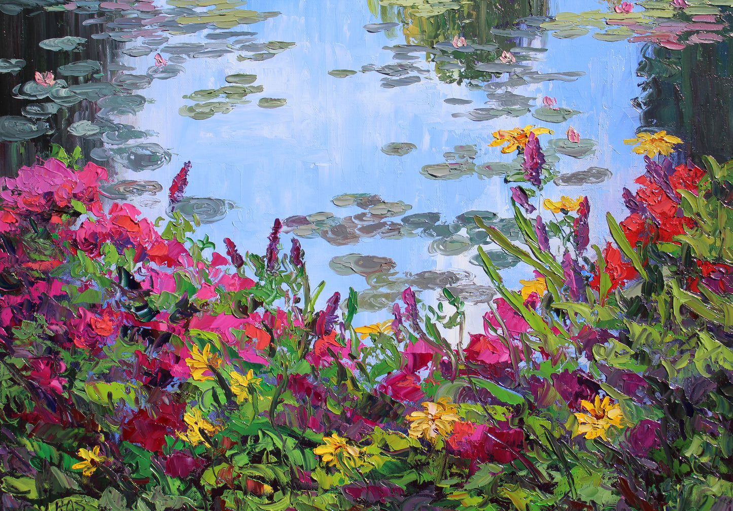 Giverny Gardens, 30" x 24" Garden Landscape Of Monet's Waterlily Pond, Oil On Canvas