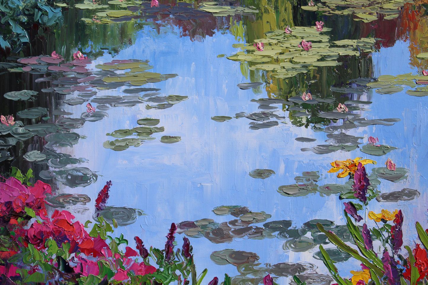 Giverny Gardens, 30" x 24" Garden Landscape Of Monet's Waterlily Pond, Oil On Canvas