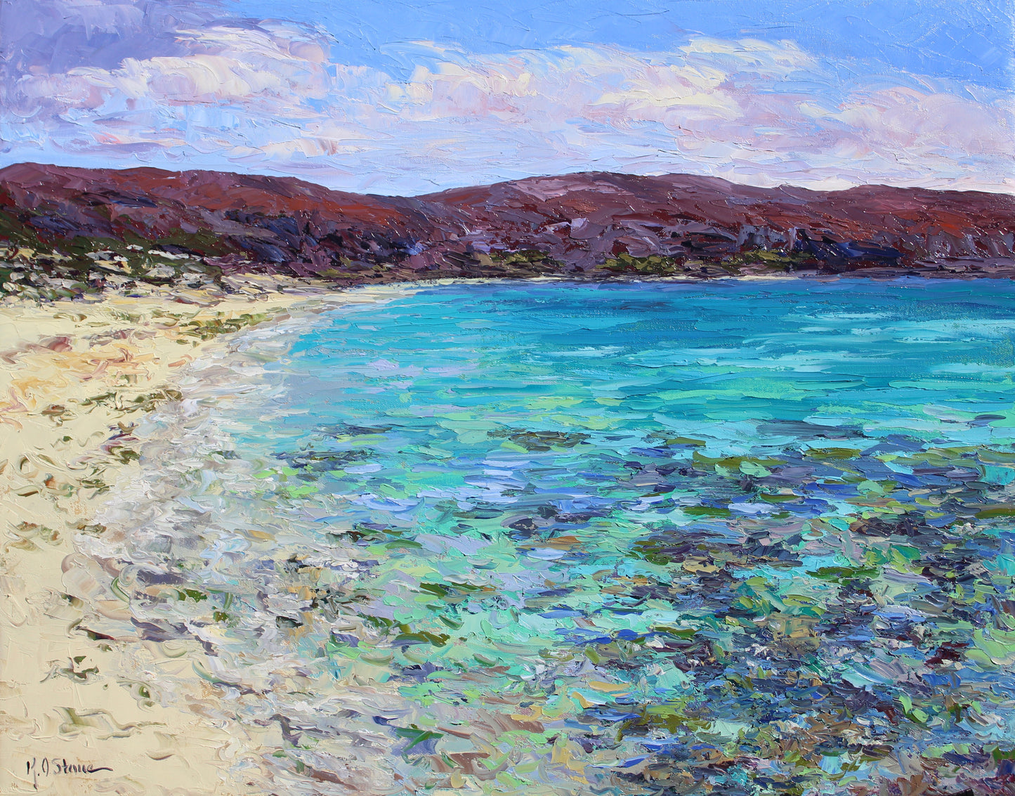 textured oil painting, impasto paint strokes, turquoise paint, baja mexico, balandra bay, la paz