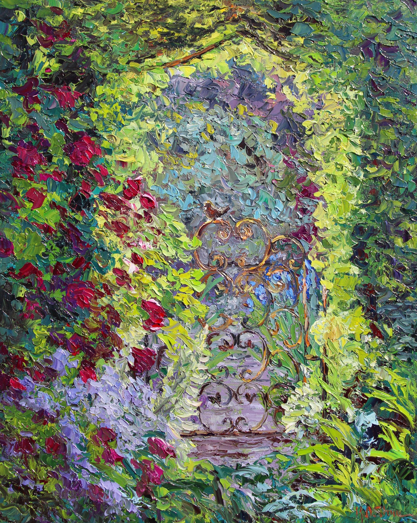The Garden Sentry, Original 20" x 16" Oil On Canvas