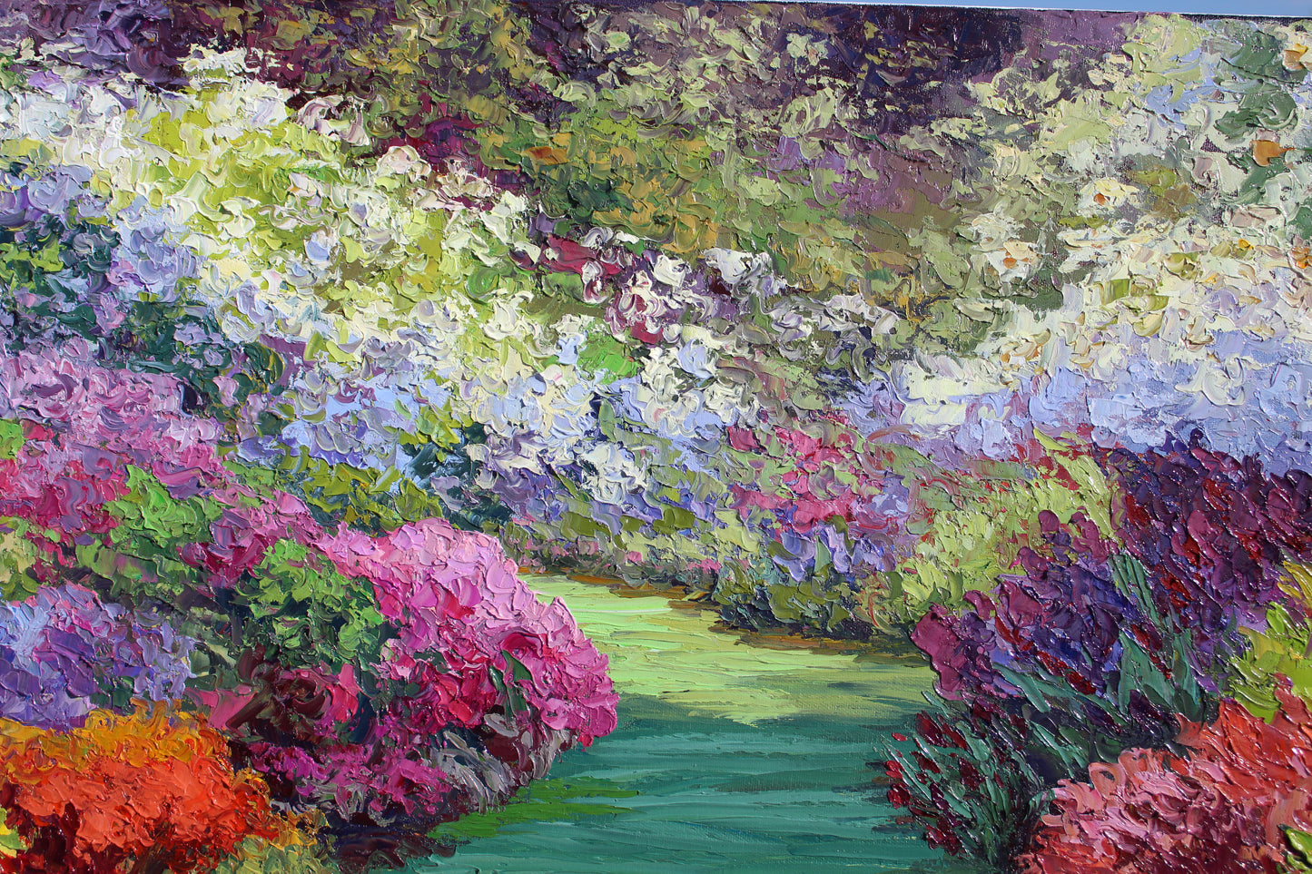 European Garden, Original 30" Square Oil On Canvas